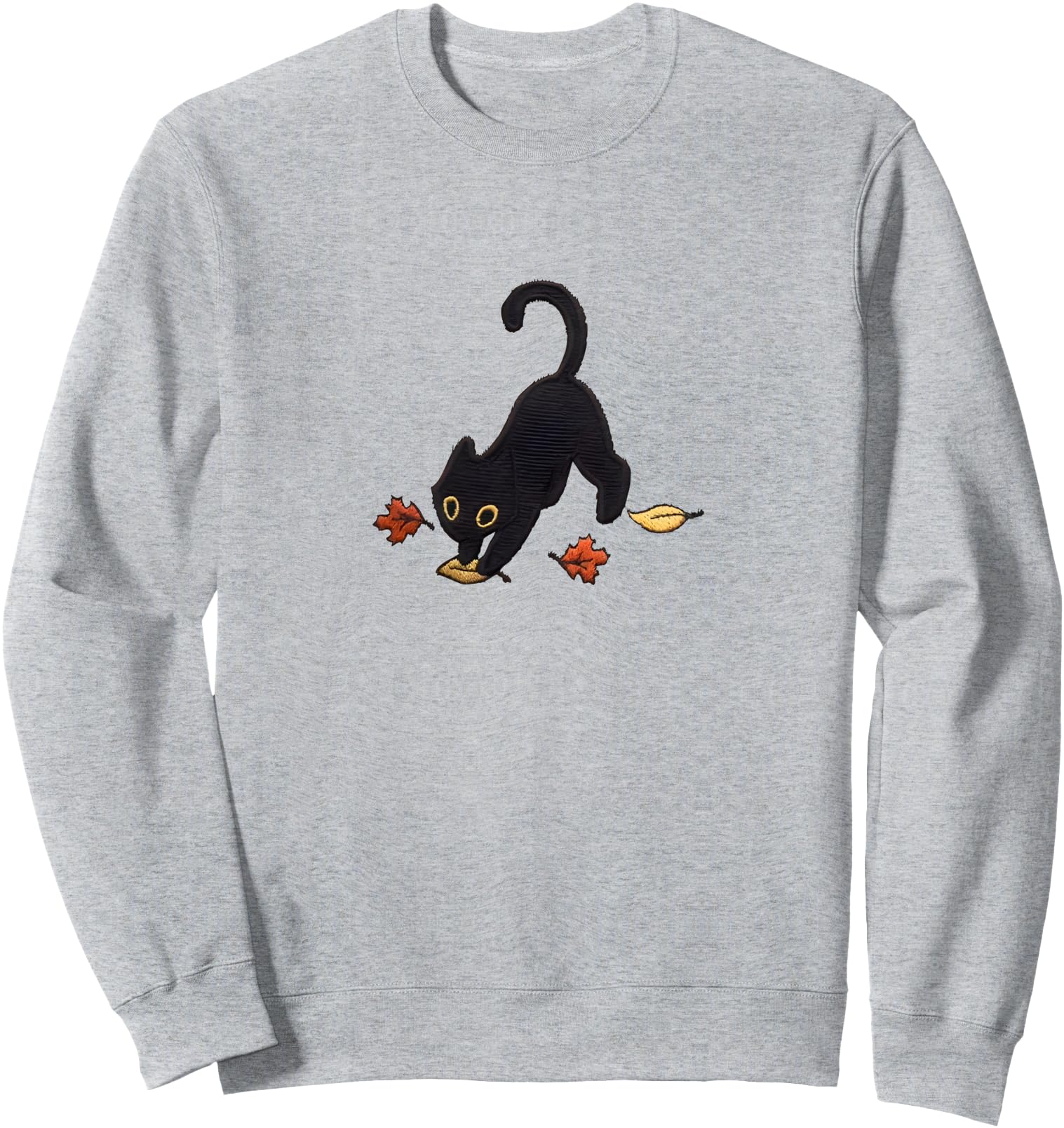 Handcrafted Black Cat Pouncing Leaves Hoodie - Minimalist Print Men Women - T-Shirt, Sweatshirt, Hoodie