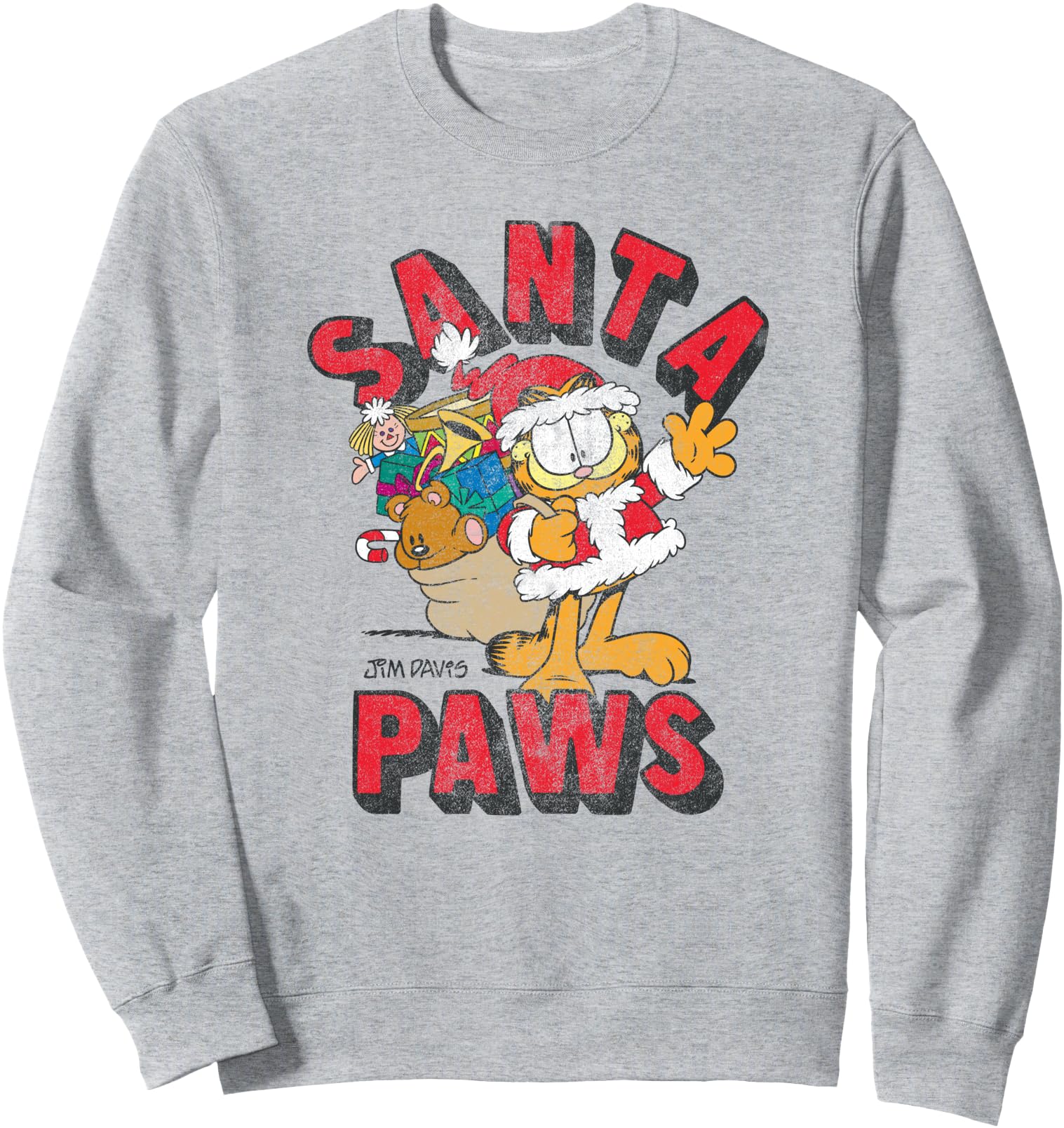 Original Garfield Santa Paws Distressed T-Shirt - Novelty Apparel Unisex - T-Shirt, Sweatshirt, Hoodie
