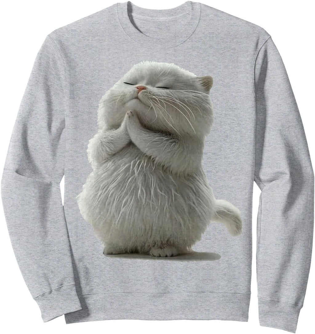 Praying Fluffy Cat Kitten Hoodie - Fun Novelty Design Unisex - T-Shirt, Sweatshirt, Hoodie