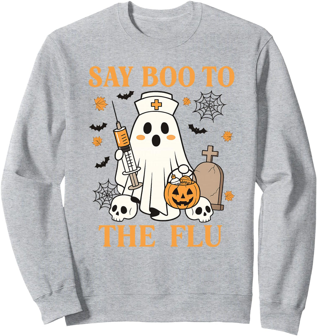 Nurse Ghost Halloween Vaccine Say Boo T-Shirt - Novelty Apparel for Adults - T-Shirt, Sweatshirt, Hoodie
