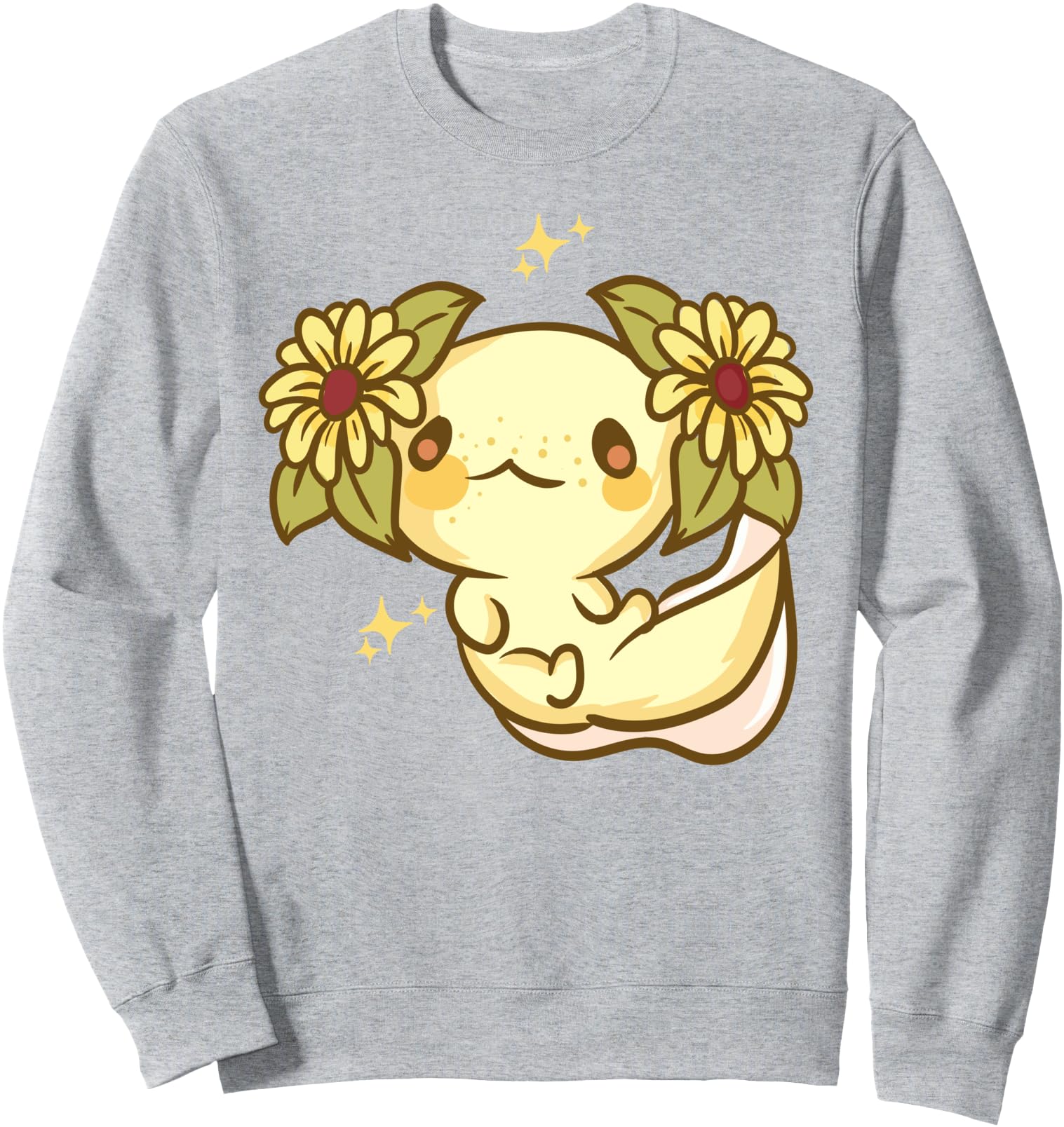 Sunflower Axolotl Kawaii Anime Sweatshirt - Unique Graphic Unisex - T-Shirt, Sweatshirt, Hoodie