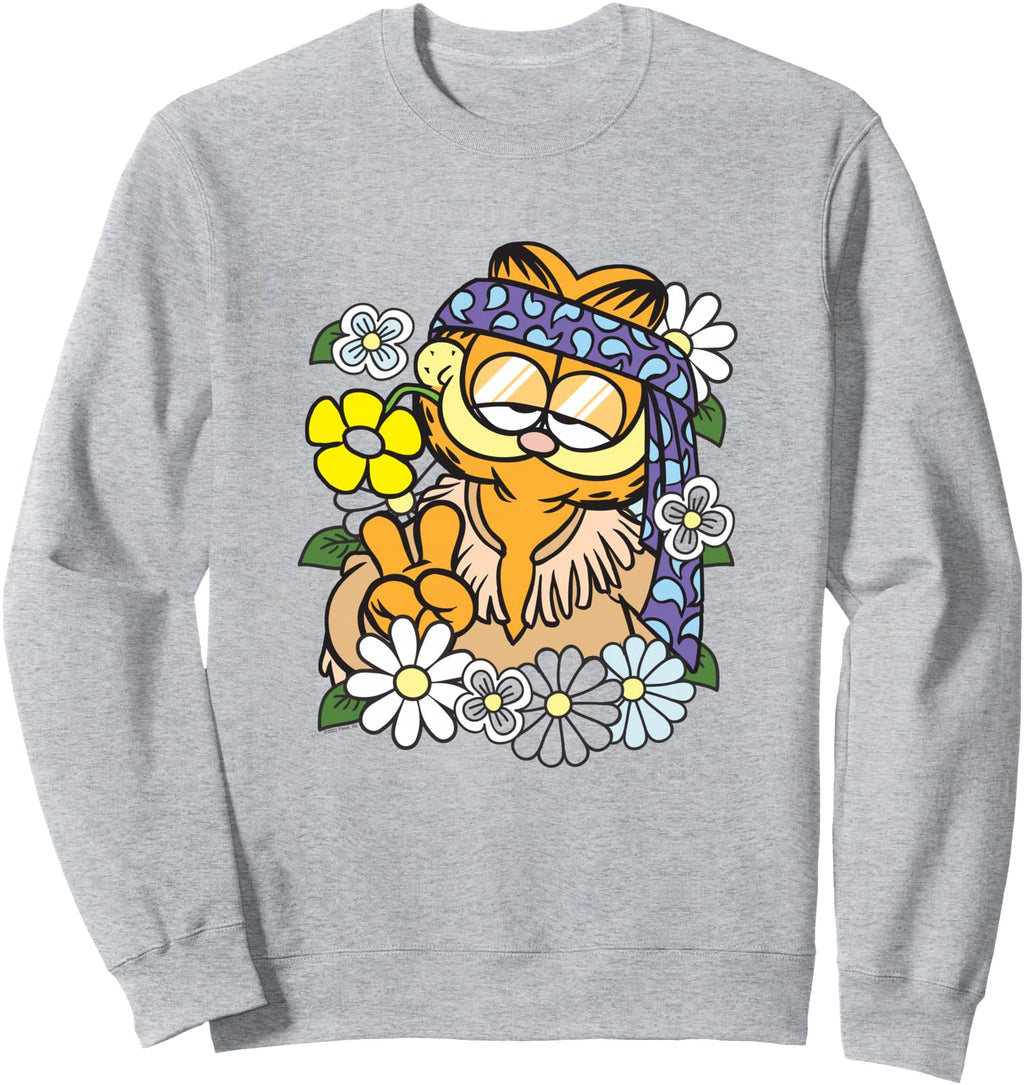 Original Garfield Hippie Flowers Cat Hoodie - Unique Graphic for Adults - T-Shirt, Sweatshirt, Hoodie