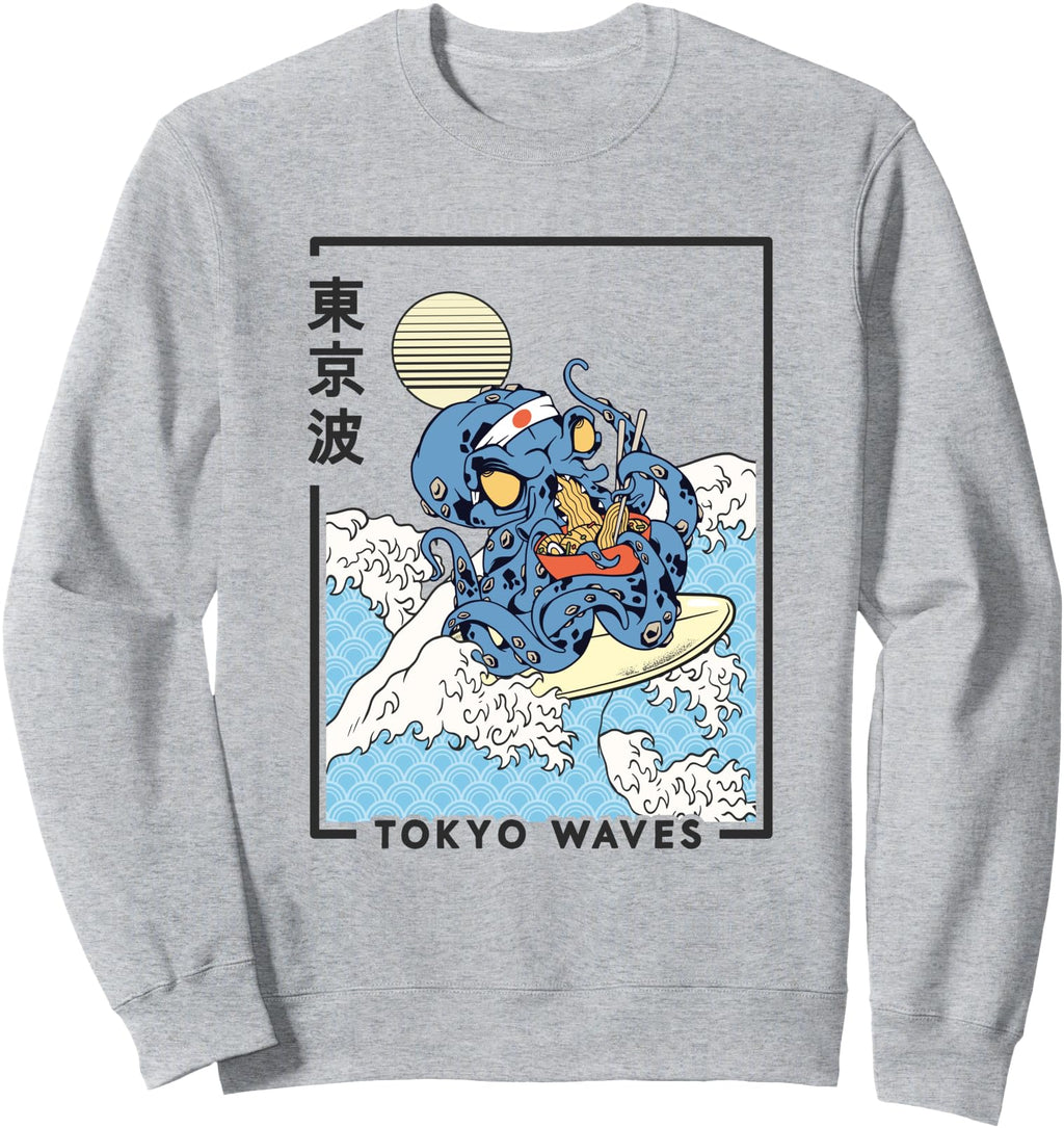Handcrafted Octopus Eat Ramen Surfing T-Shirt - Unique Graphic Men Women - T-Shirt, Sweatshirt, Hoodie