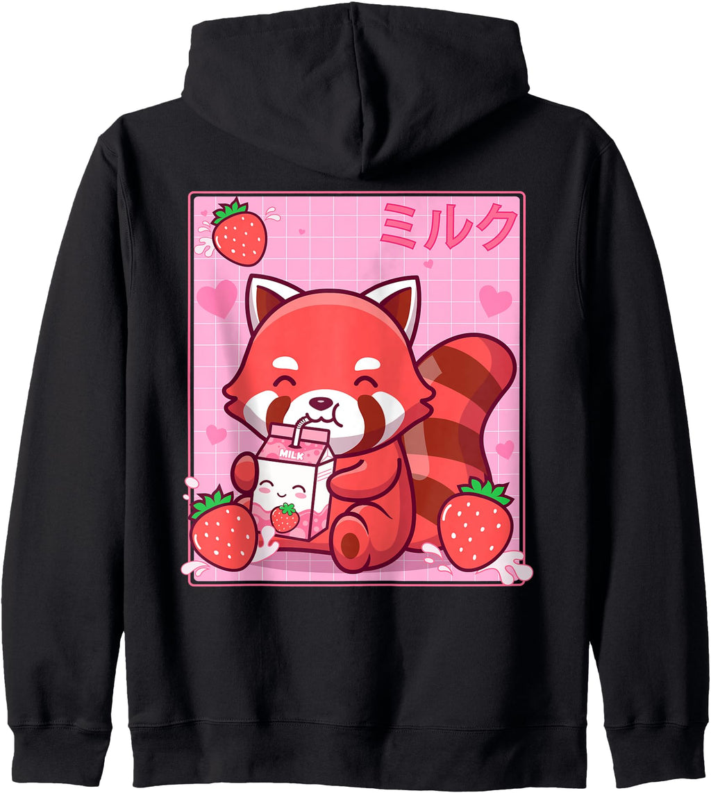 Authentic Kawaii Red Panda Strawberry Hoodie - Streetwear Style Men Women - T-Shirt, Sweatshirt, Hoodie