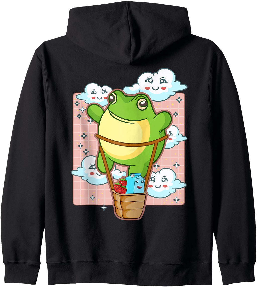 Authentic Kawaii Frog Hot Air Balloon Hoodie - Unique Graphic for Adults - T-Shirt, Sweatshirt, Hoodie