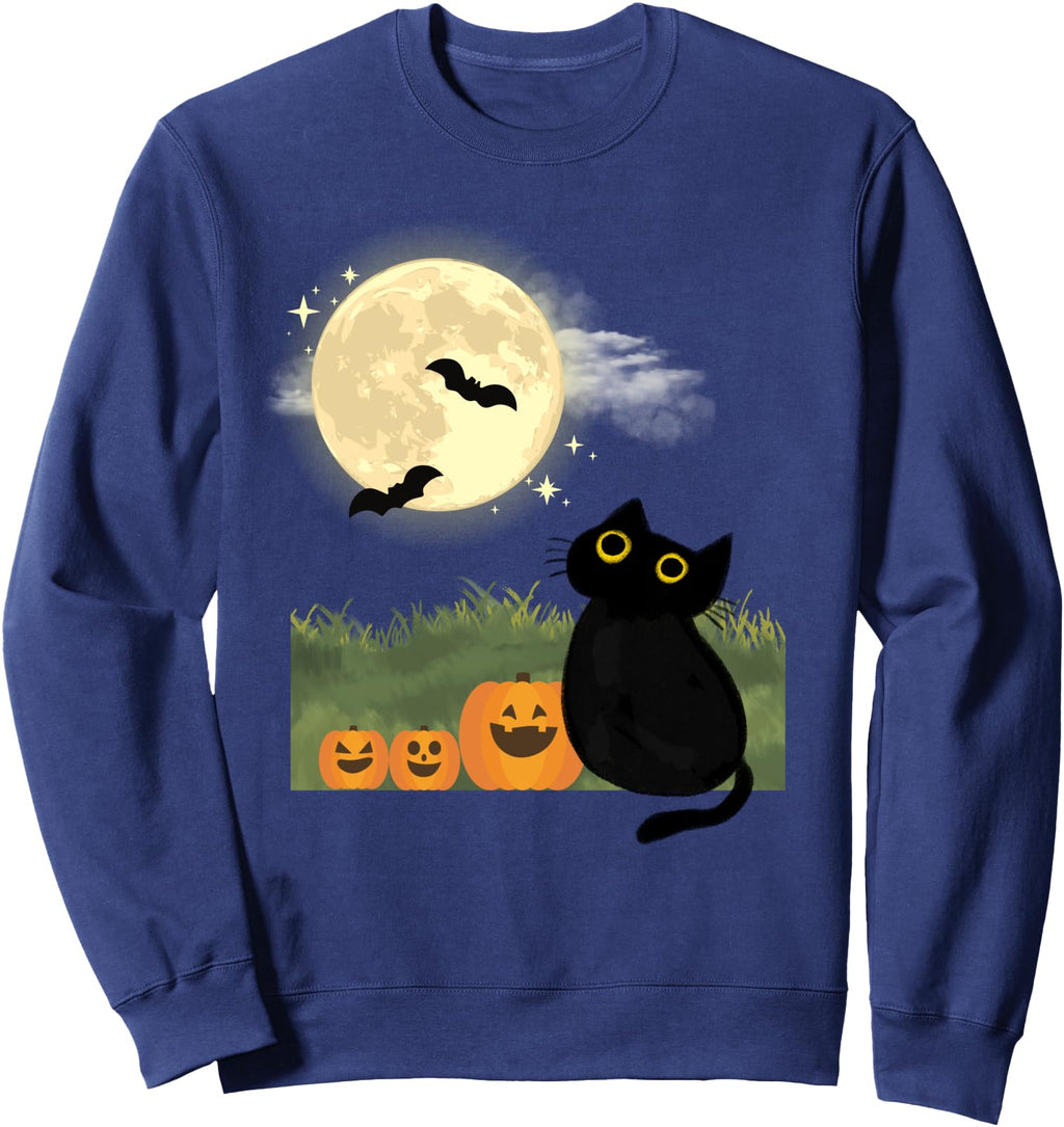 Halloween Spooky Black Cat Bats Moon T-Shirt - Trendy Graphic Unisex - T-Shirt, Sweatshirt, Hoodie