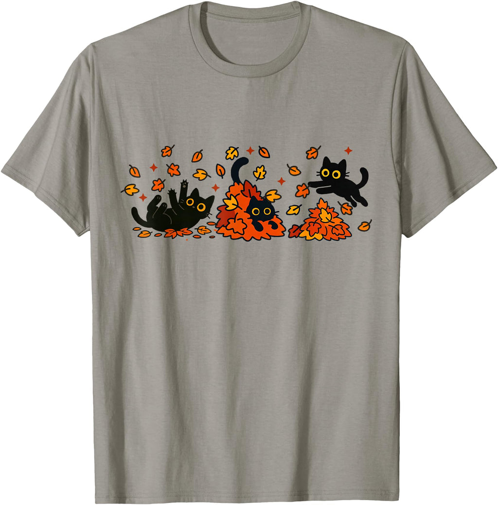 Handcrafted Black Cats Fall Autumn Vibe T-Shirt - Custom Art Print Unisex - T-Shirt, Sweatshirt, Hoodie