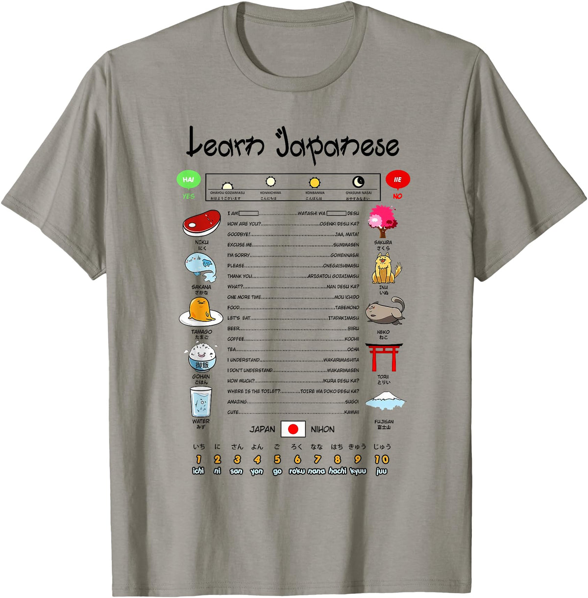 Exclusive Learn Japanese Kawaii Phrases Hoodie - Graphic Print Unisex - T-Shirt, Sweatshirt, Hoodie