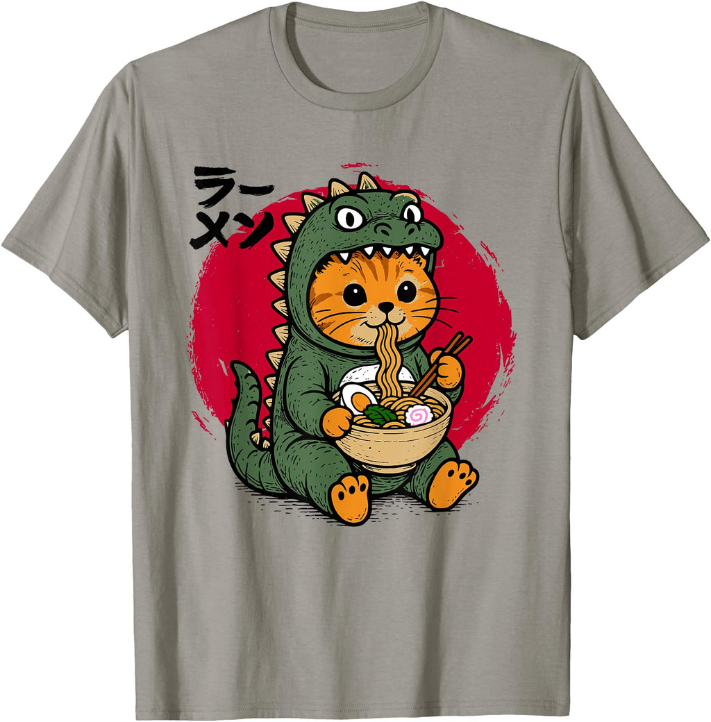 Exclusive Kaiju Cat Ramen Noodles T-Shirt - Minimalist Print Men Women - T-Shirt, Sweatshirt, Hoodie