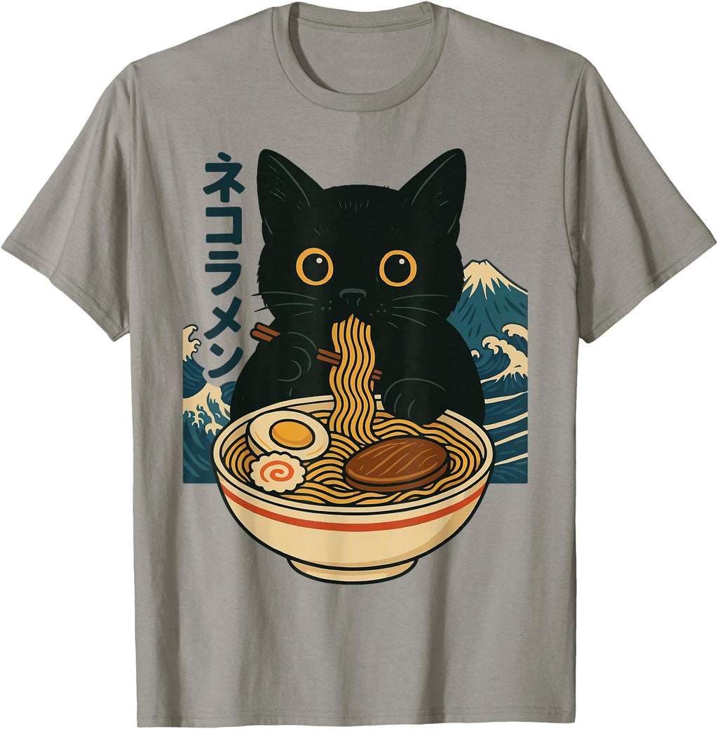 Original Anime Cat Eating Ramen Sweatshirt - Trendy Graphic Men Women - T-Shirt, Sweatshirt, Hoodie