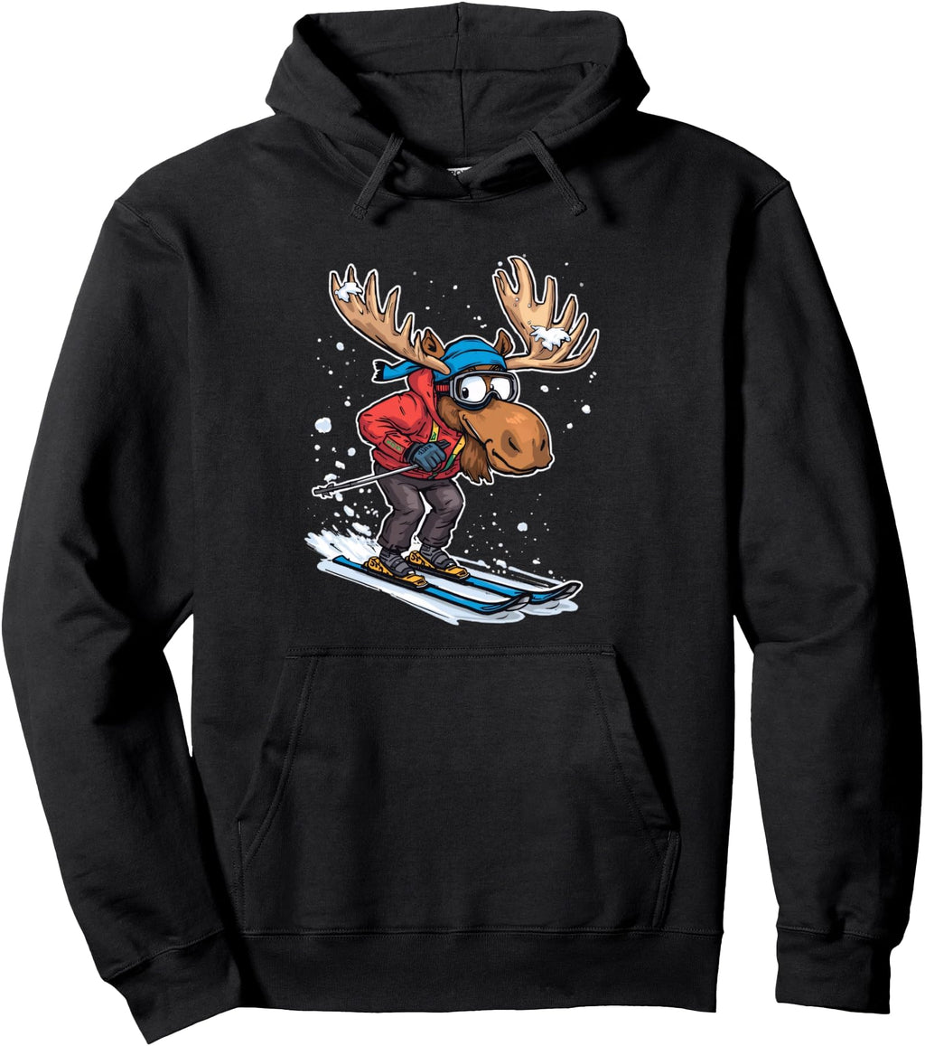 Cartoon Moose Skiing Winter Outfit Sweatshirt - Streetwear Style Men Women - T-Shirt, Sweatshirt, Hoodie