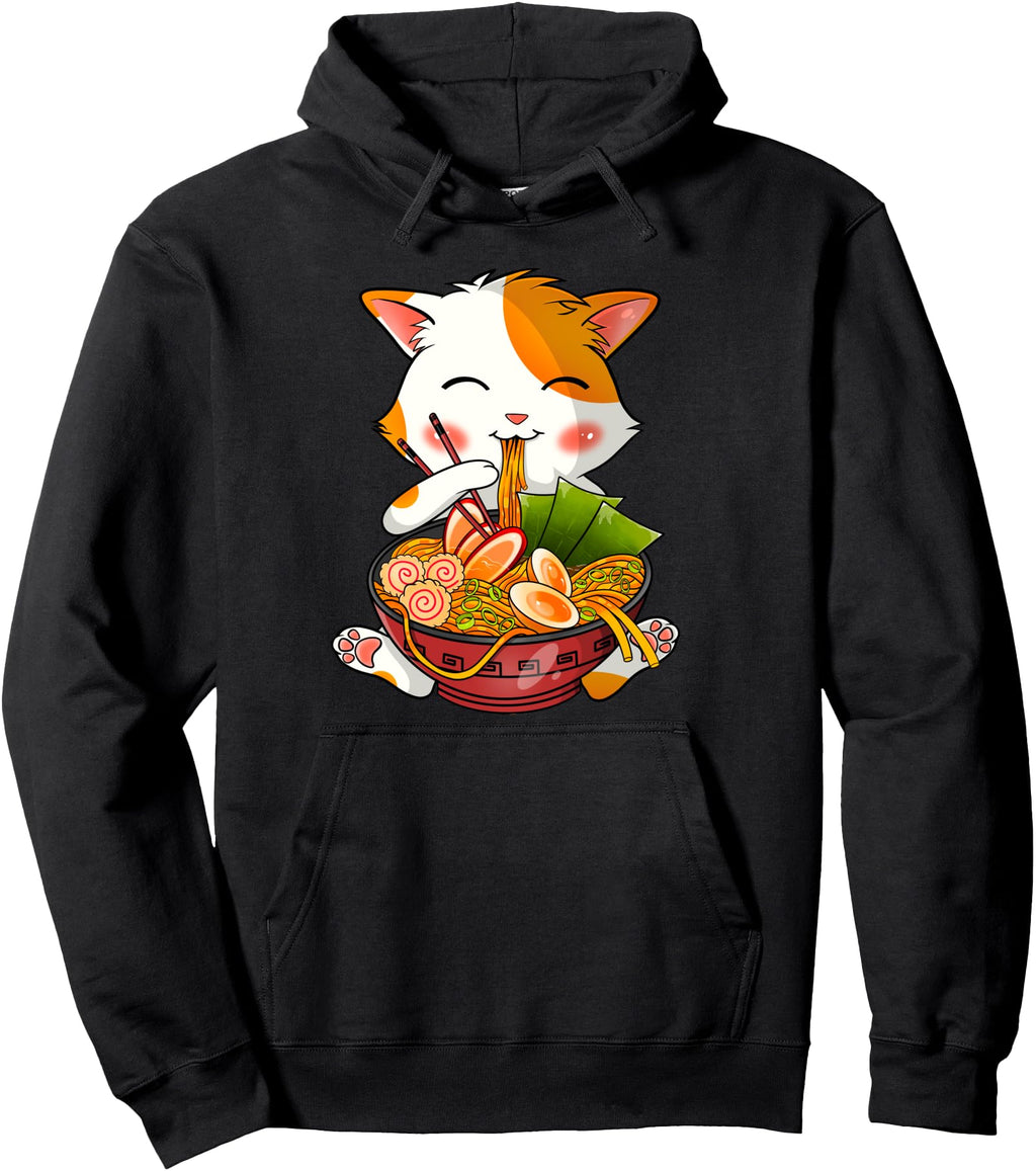 Kawaii Ramen Cat Japanese Neko Noodle Anime Hoodie - Trendy Graphic Unisex - T-Shirt, Sweatshirt, Hoodie