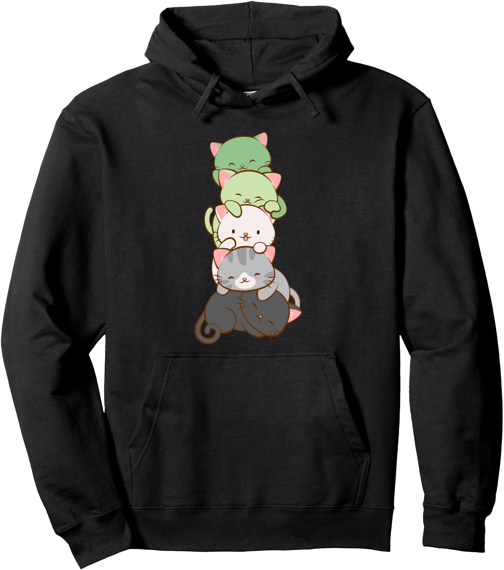 Authentic Aromantic Pride Kawaii Cats Hoodie - Graphic Print for Adults - T-Shirt, Sweatshirt, Hoodie