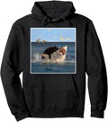 Original Art Cat Cat Biting Shark Fat Hoodie - Custom Art Print Men Women - T-Shirt, Sweatshirt, Hoodie