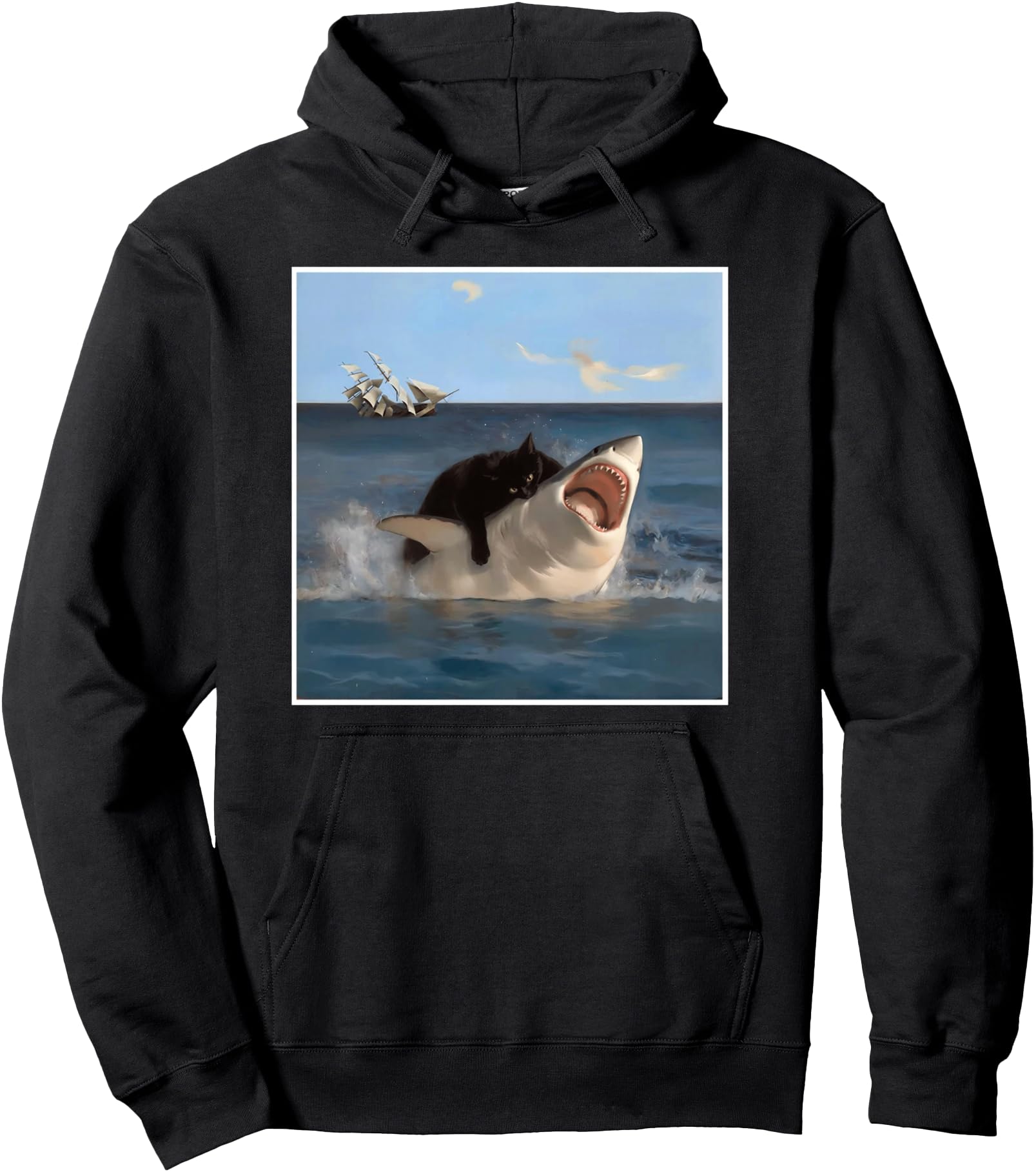 Original Art Cat Cat Biting Shark Fat Hoodie - Custom Art Print Men Women - T-Shirt, Sweatshirt, Hoodie