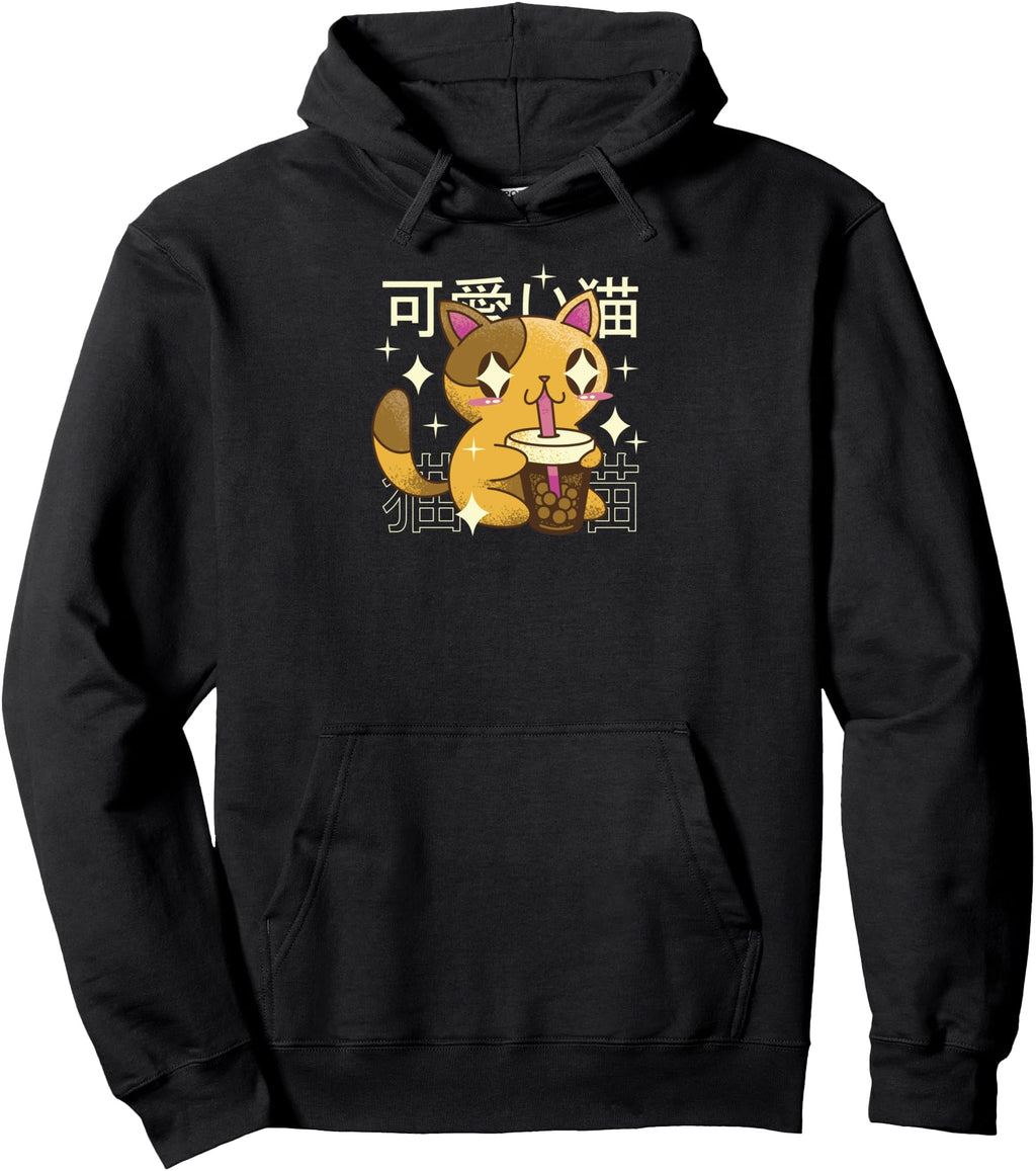 Bubble Tea Cat Kawaii Neko Kitty Anime Hoodie - Graphic Print for Adults - T-Shirt, Sweatshirt, Hoodie
