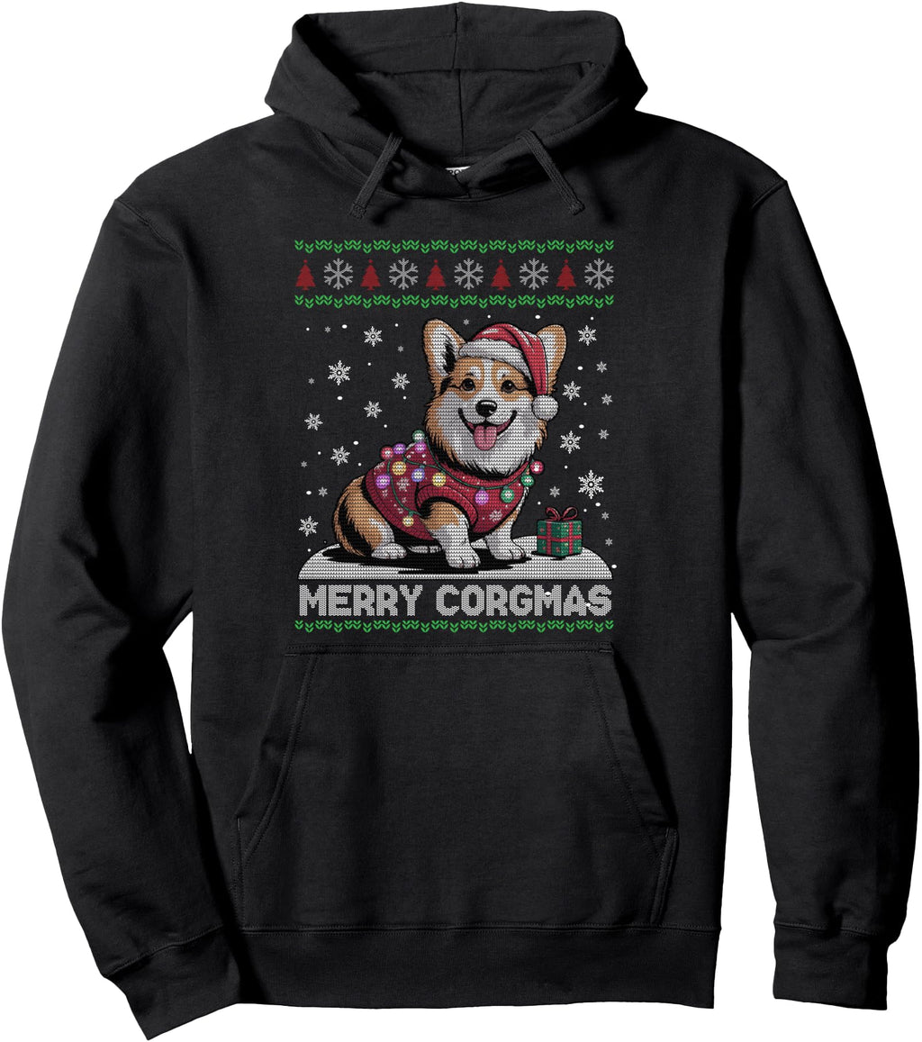 Exclusive Santa Corgi Dog Merry Corgmas Hoodie - Graphic Print Men Women - T-Shirt, Sweatshirt, Hoodie