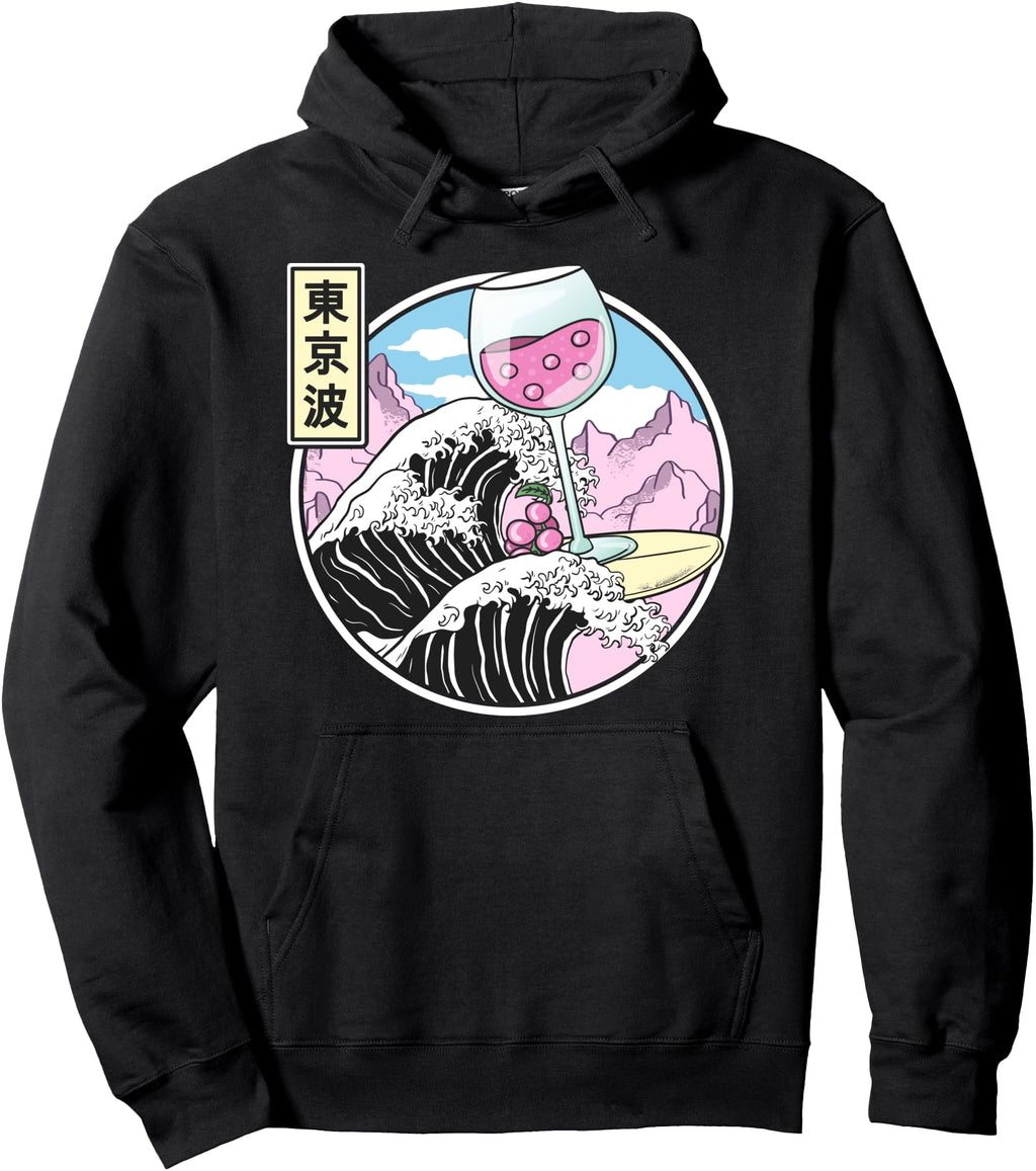 Surfing Wine Glass Kanagawa Wave Kawaii T-Shirt - Trendy Graphic Men Women - T-Shirt, Sweatshirt, Hoodie
