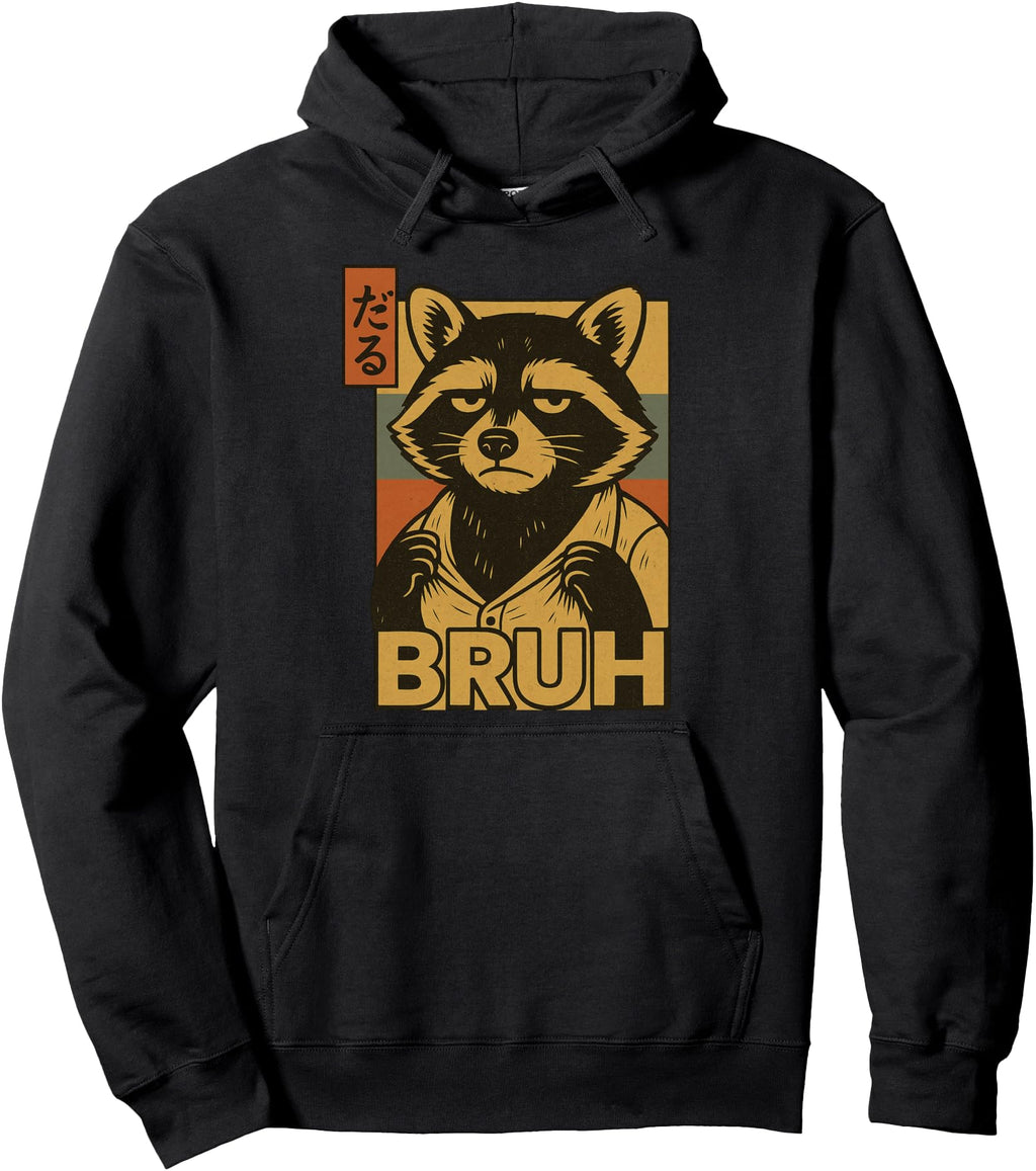Handcrafted Raccoon Bruh Japanese Hoodie - Aesthetic Graphic Men Women - T-Shirt, Sweatshirt, Hoodie