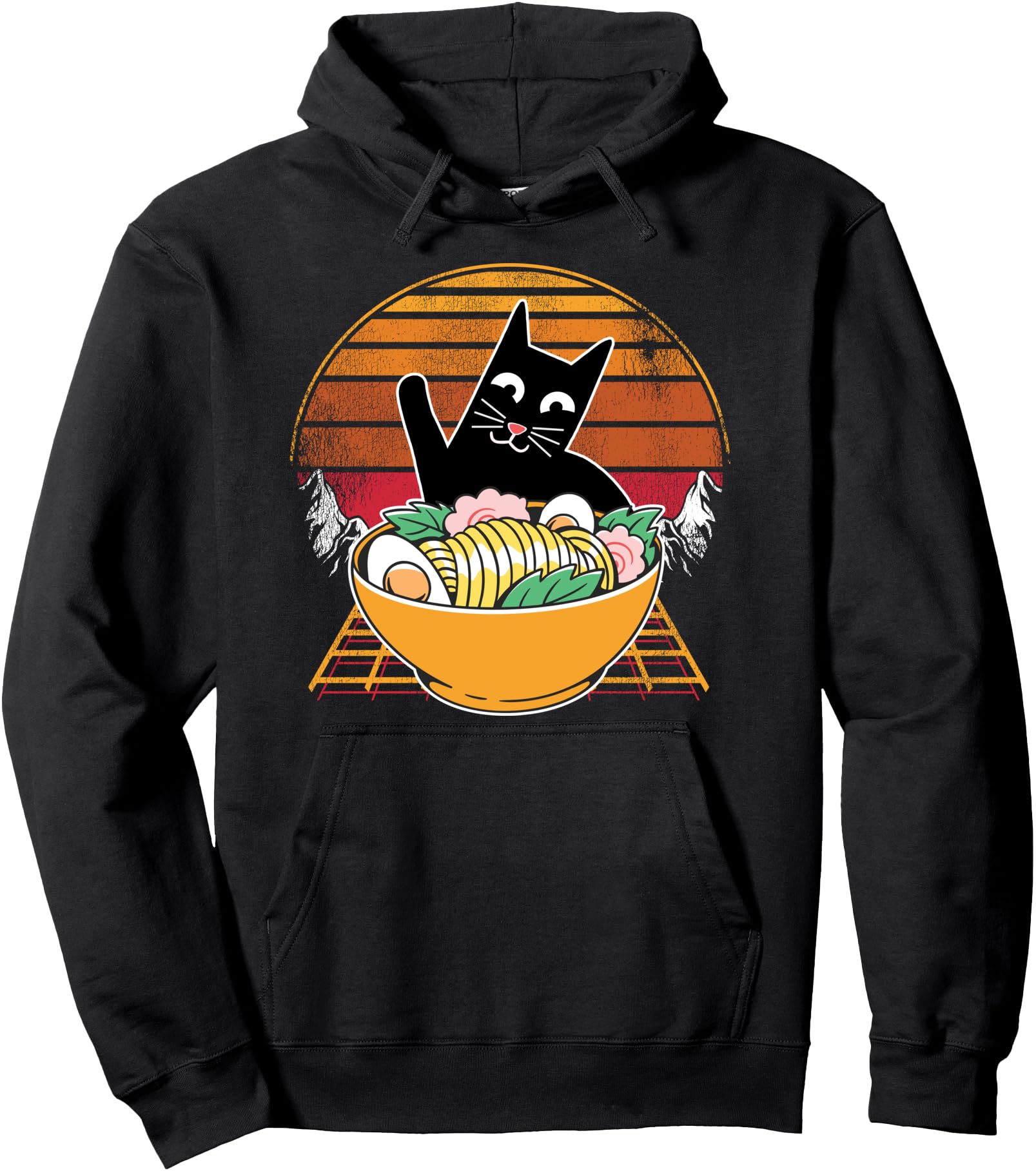 Ramen Cat Sunset 70S Kawaii Anime Japanese Hoodie - Novelty Apparel Unisex - T-Shirt, Sweatshirt, Hoodie