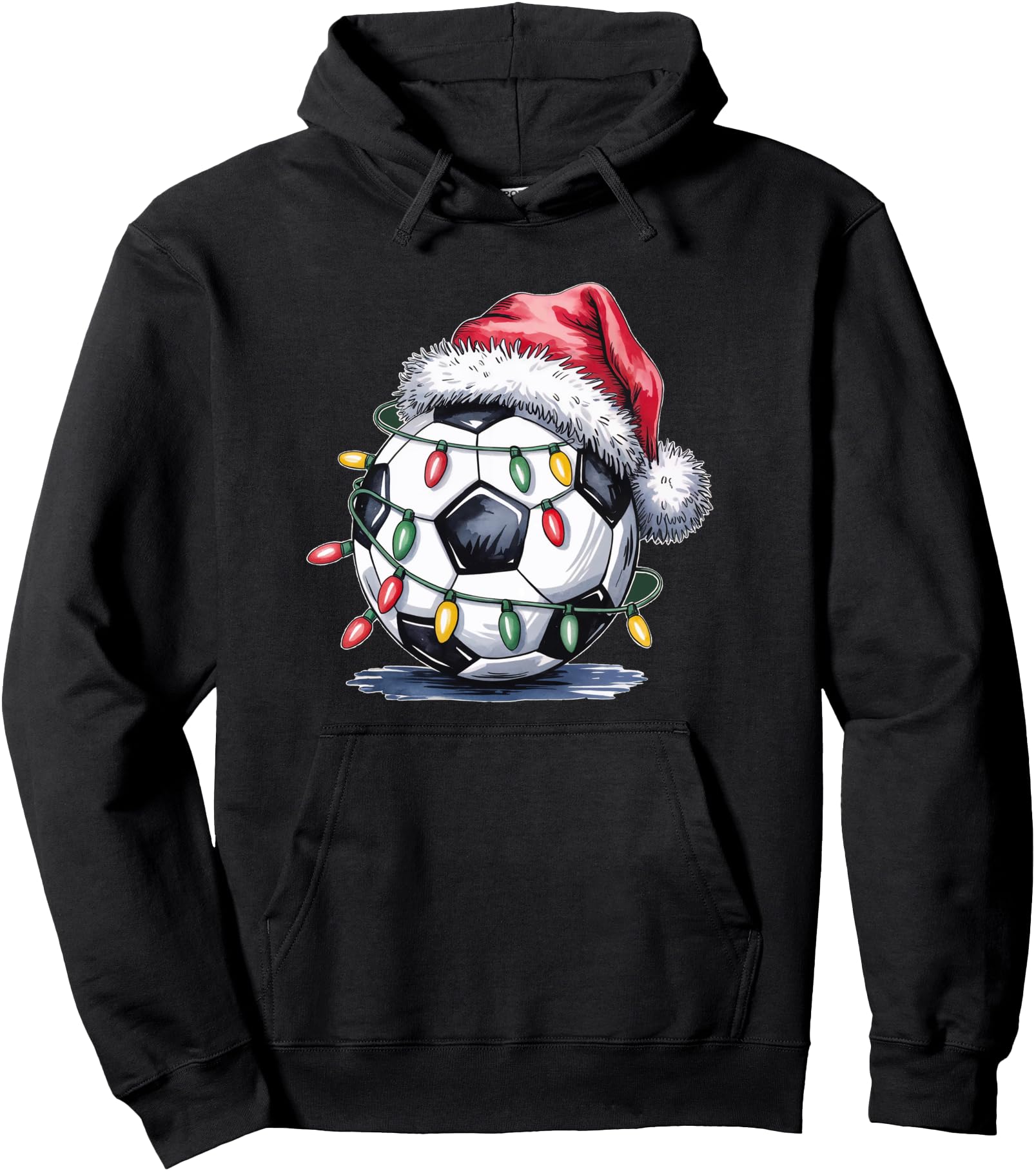Handcrafted Soccer Santa Lights Hoodie - Fun Novelty Design for Adults - T-Shirt, Sweatshirt, Hoodie