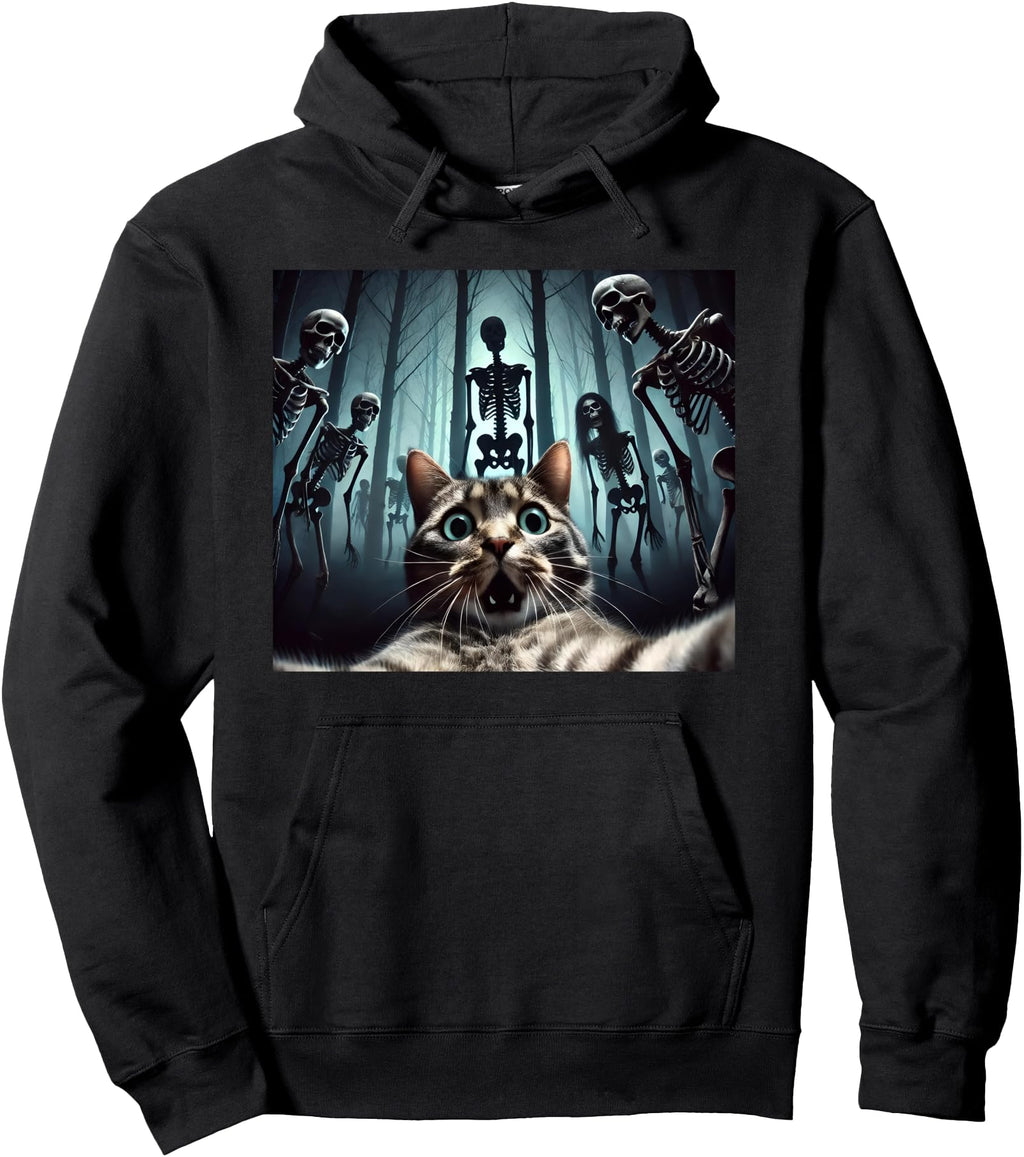 Cat Selfie Spooky Skeletons Sweatshirt - Aesthetic Graphic Unisex - T-Shirt, Sweatshirt, Hoodie
