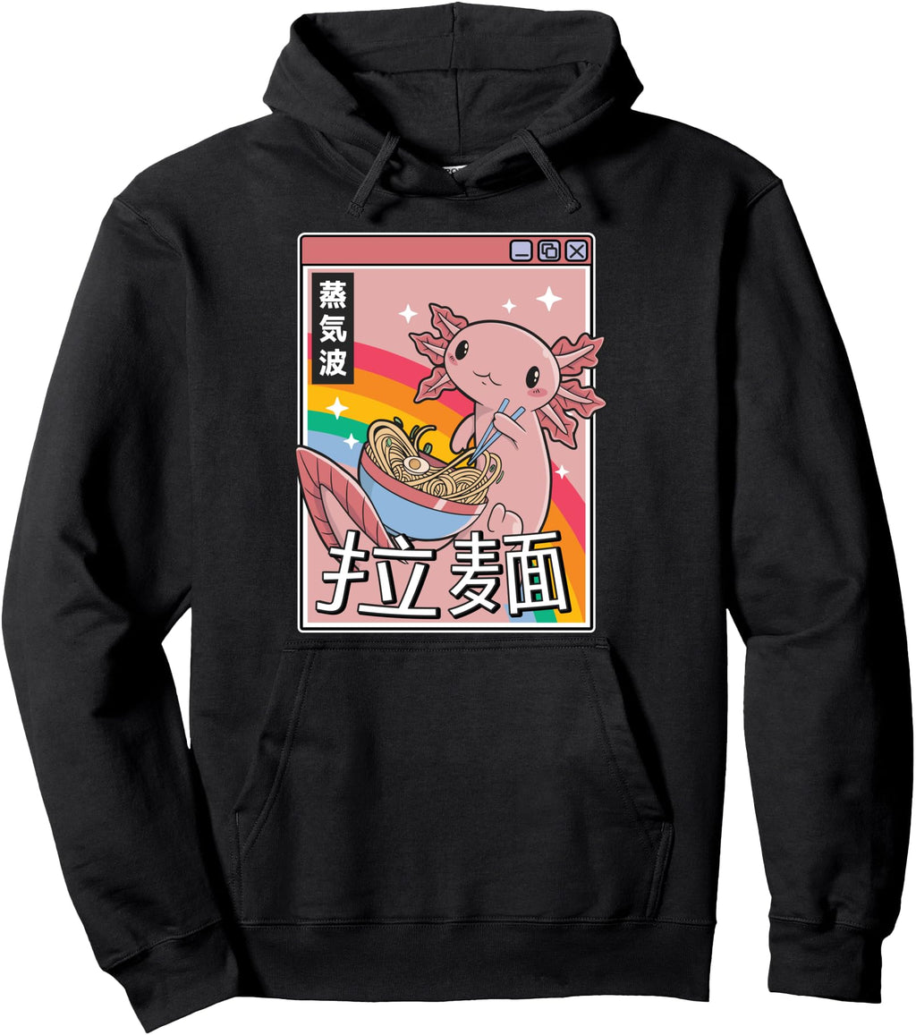 Axolotl Eating Ramen Japan 80S Otaku Sweatshirt - Unique Graphic Unisex - T-Shirt, Sweatshirt, Hoodie