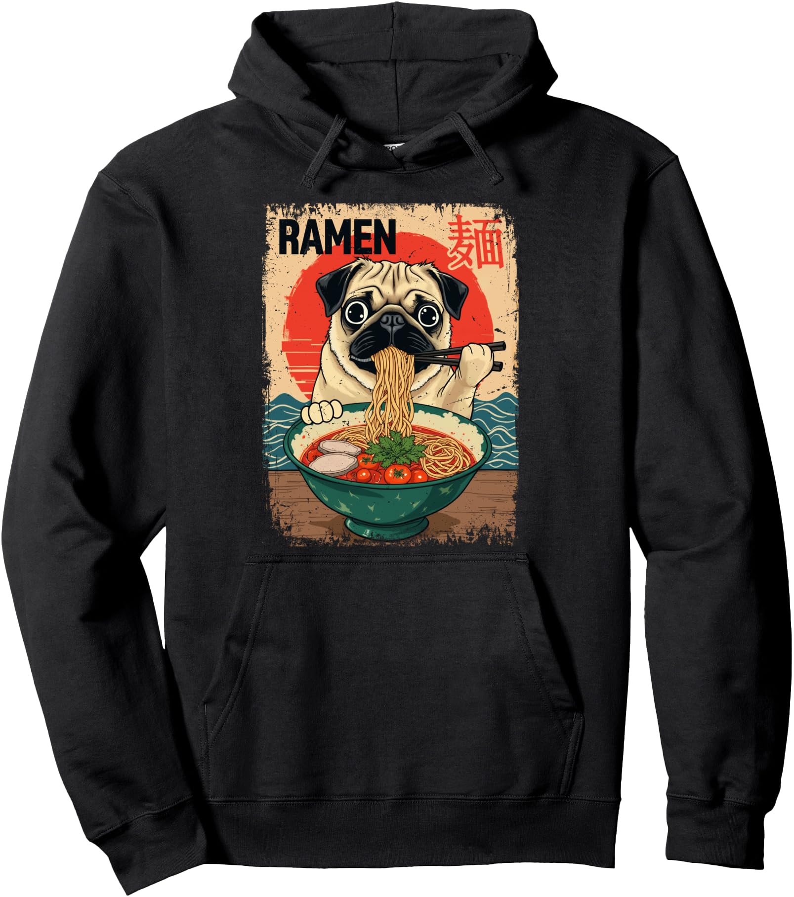 Exclusive Japanese Pug Dog Eating Sweatshirt - Unique Graphic for Adults - T-Shirt, Sweatshirt, Hoodie