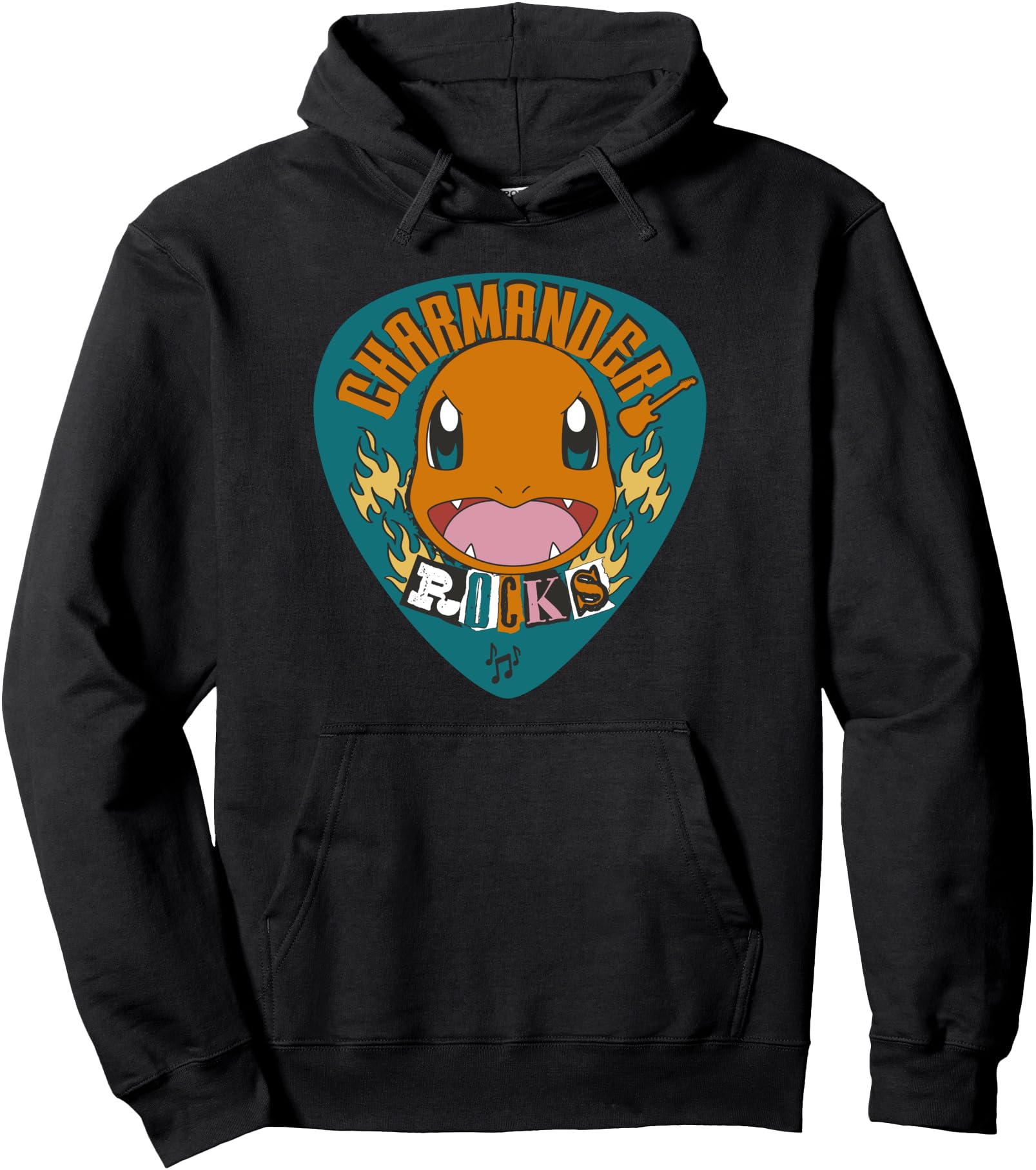 Pok Mon Charmander Rocks Face Shot Guitar Hoodie - Novelty Apparel Unisex - T-Shirt, Sweatshirt, Hoodie