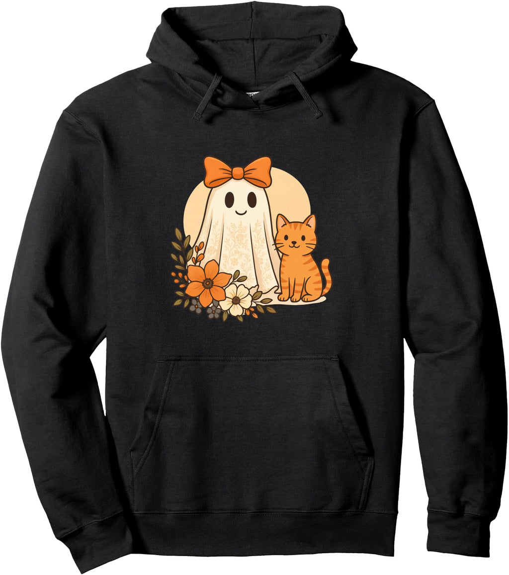 Ghost Orange Cat Floral Autumn Sweatshirt - Trendy Graphic for Adults - T-Shirt, Sweatshirt, Hoodie