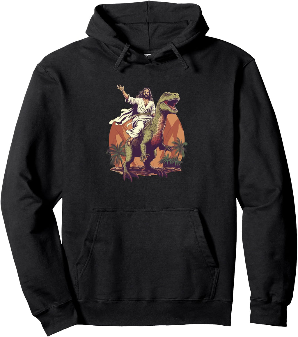 Handcrafted Jesus Riding T Rex Hoodie - Aesthetic Graphic Men Women - T-Shirt, Sweatshirt, Hoodie