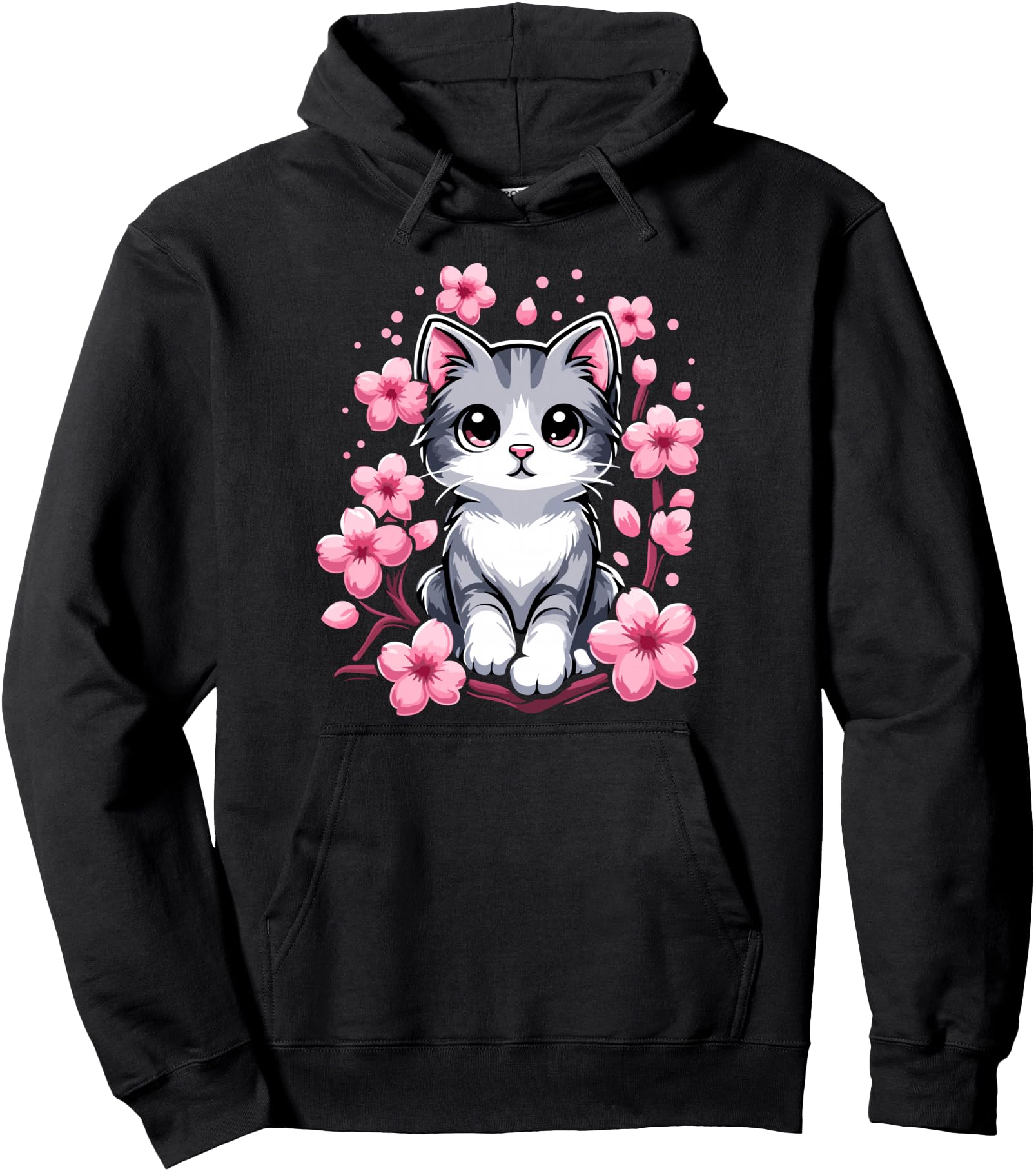 Original Cherry Blossom Cat Kitten Hoodie - Aesthetic Graphic Men Women - T-Shirt, Sweatshirt, Hoodie