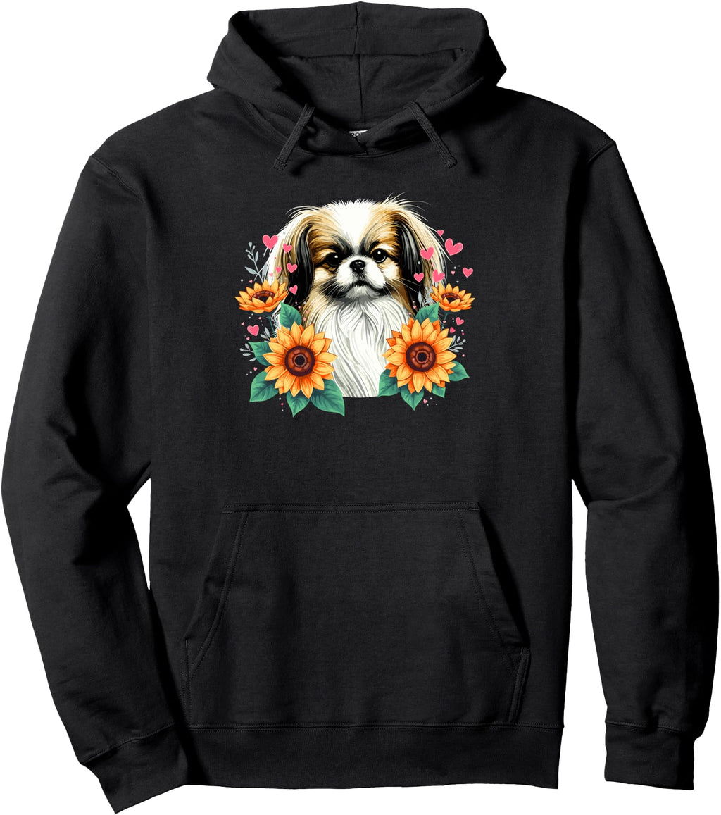 Handcrafted Sunflowers Japanese Chin Hoodie - Trendy Graphic for Adults - T-Shirt, Sweatshirt, Hoodie
