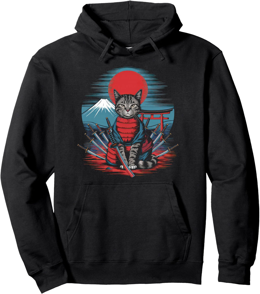 Samurai Cat Ukiyo E Warrior Kanji T-Shirt - Streetwear Style Men Women - T-Shirt, Sweatshirt, Hoodie