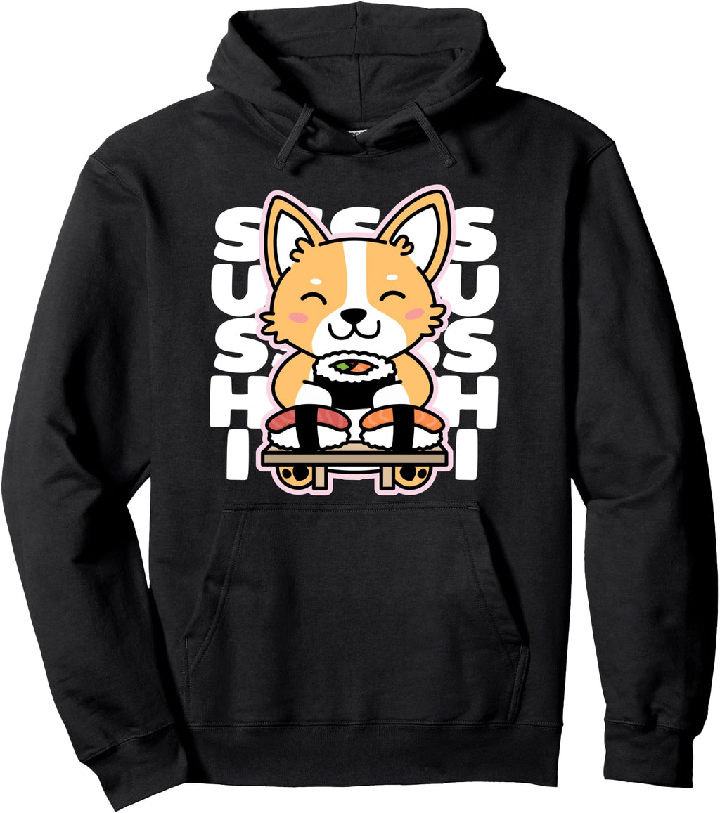 Kawaii Sushi Anime Dog Corgi Hoodie - Fun Novelty Design for Adults - T-Shirt, Sweatshirt, Hoodie