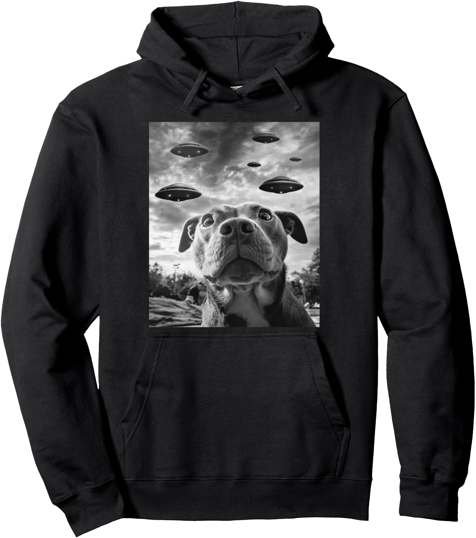 Dog Pitbull Selfie Ufos Alien Hoodie - Fun Novelty Design for Adults - T-Shirt, Sweatshirt, Hoodie