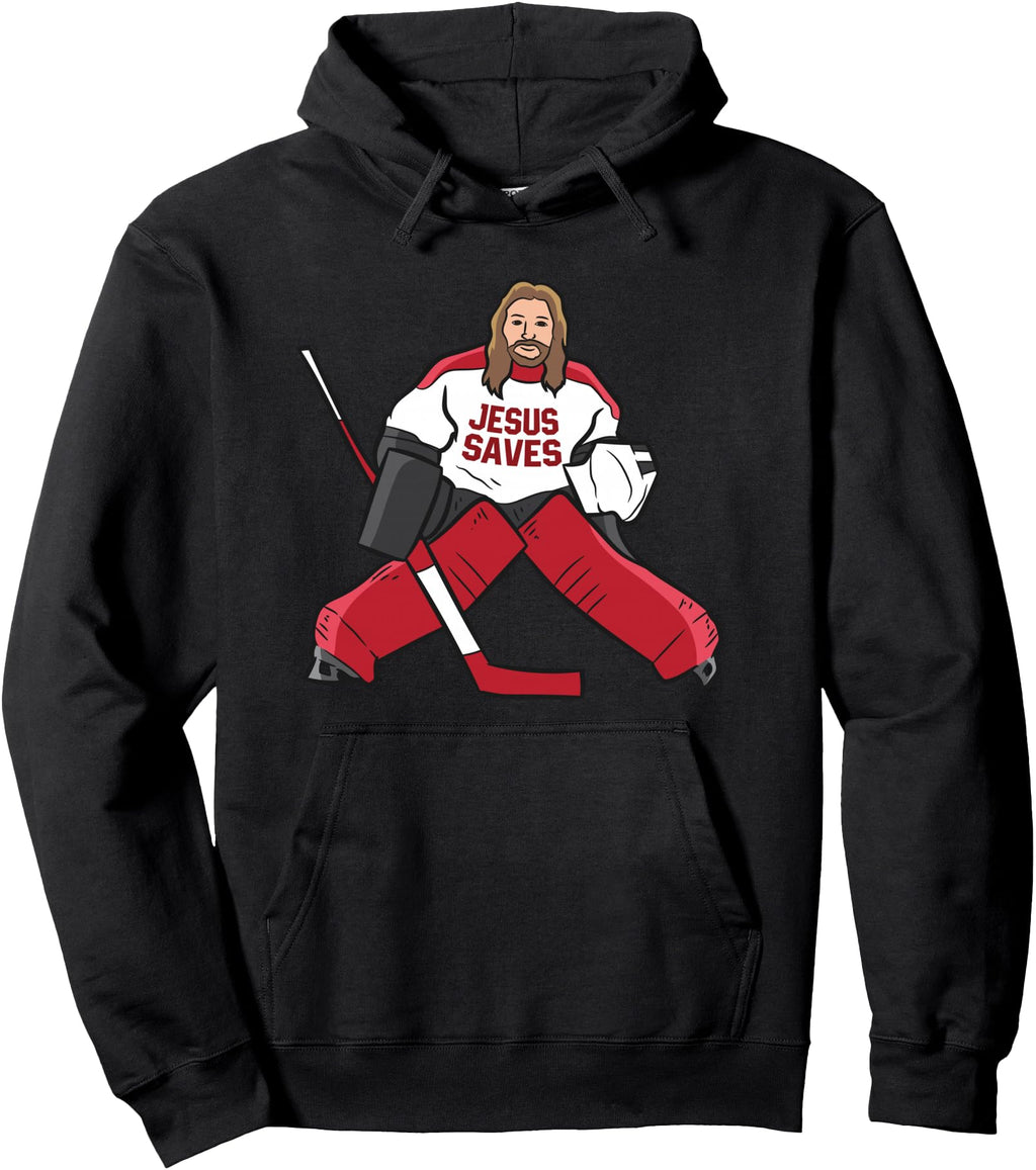 Handcrafted Hockey Jesus Saves Hockey Hoodie - Custom Art Print for Adults - T-Shirt, Sweatshirt, Hoodie