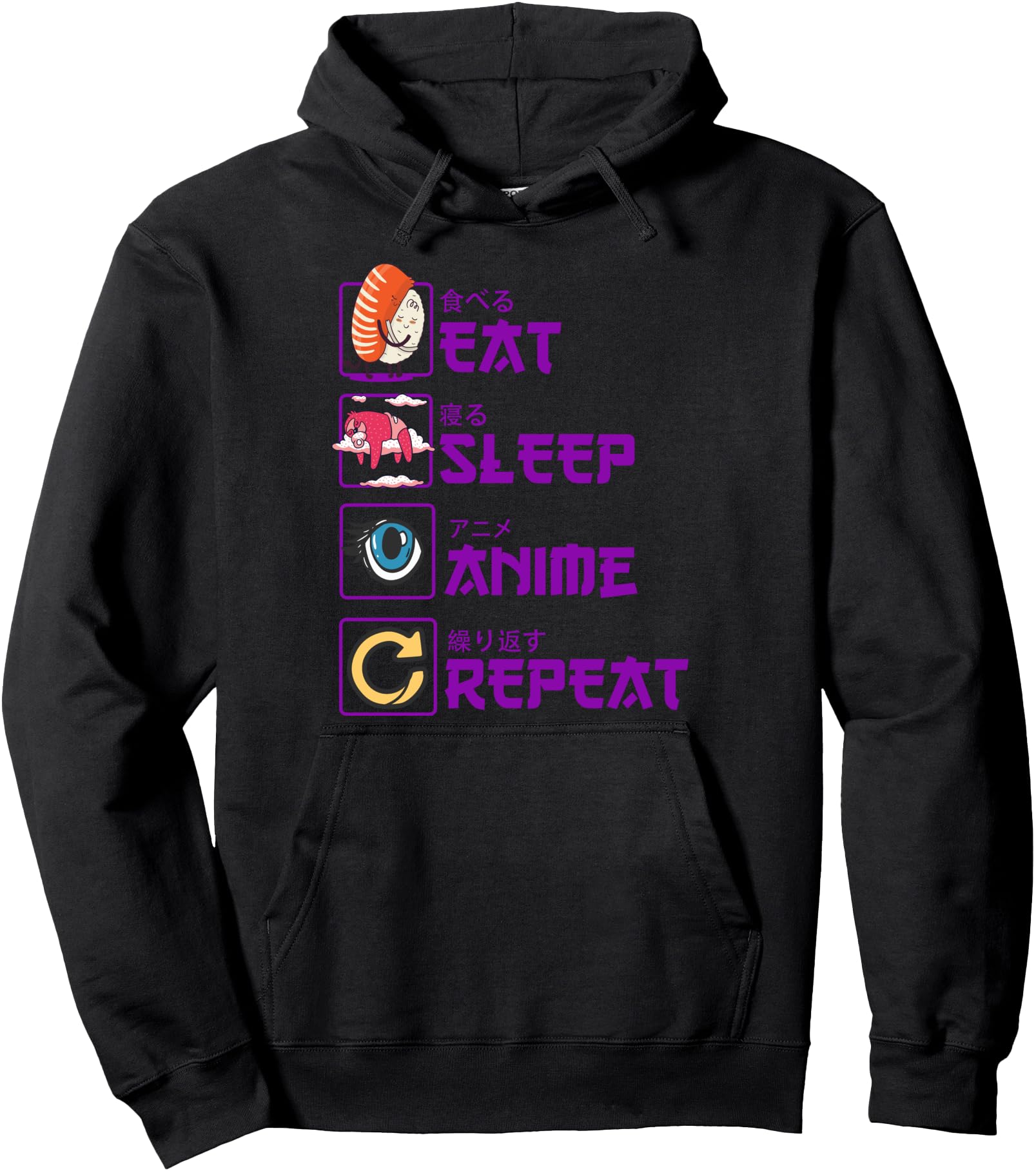Manga Kawaii Eat Sleep Anime Repeat T-Shirt - Custom Art Print for Adults - T-Shirt, Sweatshirt, Hoodie