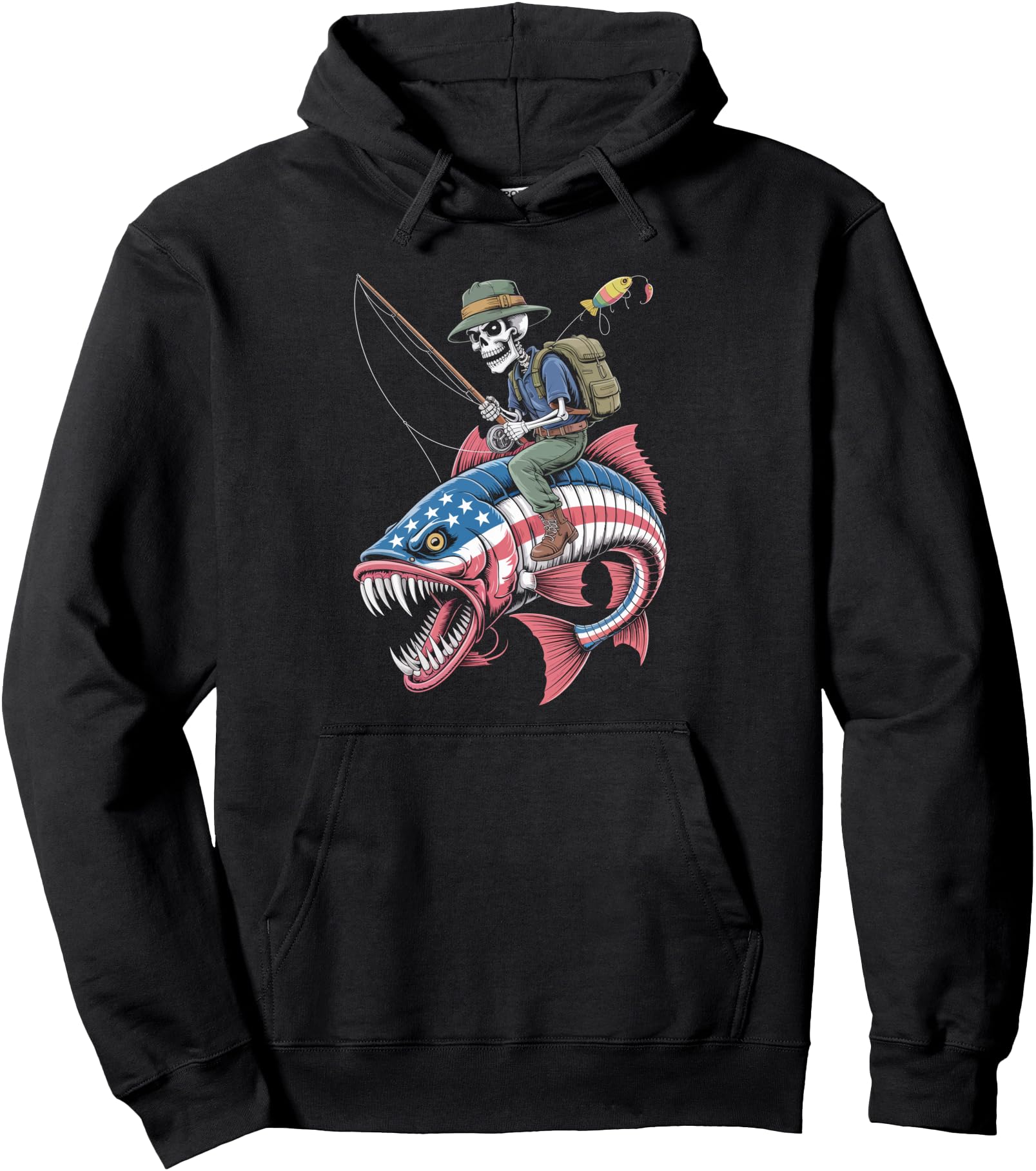 Original Fishing American Flag Skull Hoodie - Aesthetic Graphic Men Women - T-Shirt, Sweatshirt, Hoodie