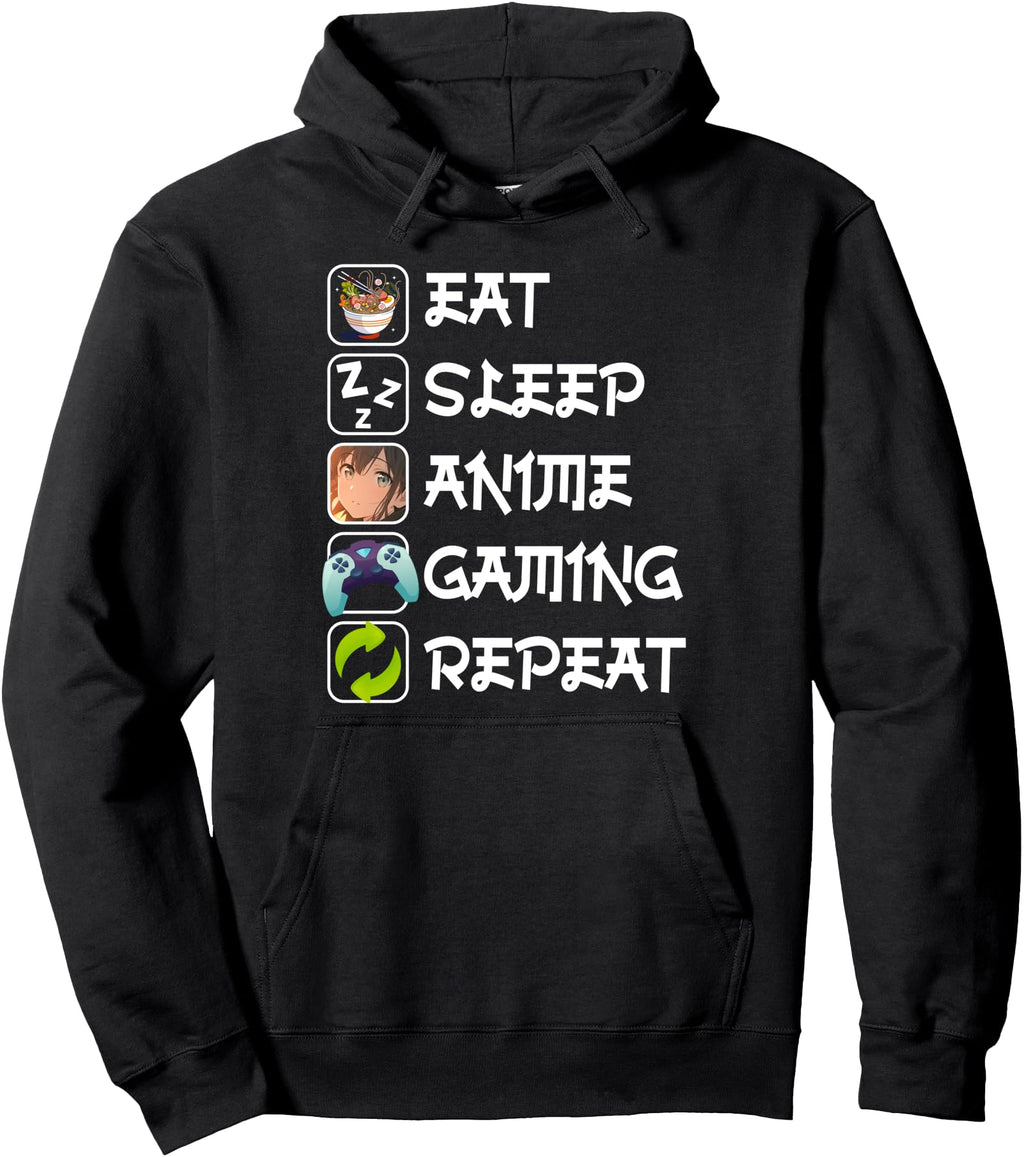 Eat Sleep Anime Gaming Repeat Manga T-Shirt - Minimalist Print Men Women - T-Shirt, Sweatshirt, Hoodie