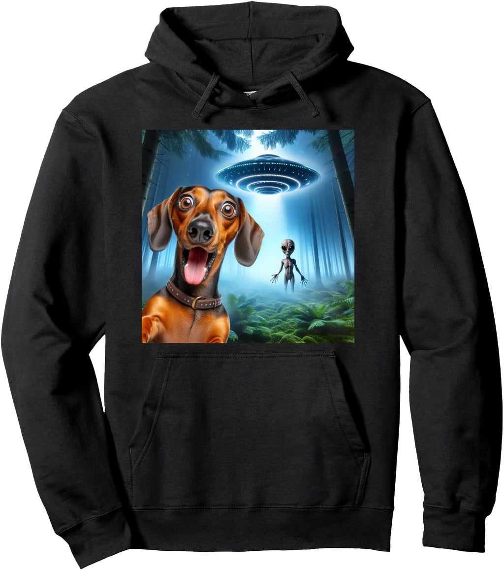 Dachshund Selfie Alien Ufo Surprised Sweatshirt - Custom Art Print Unisex - T-Shirt, Sweatshirt, Hoodie