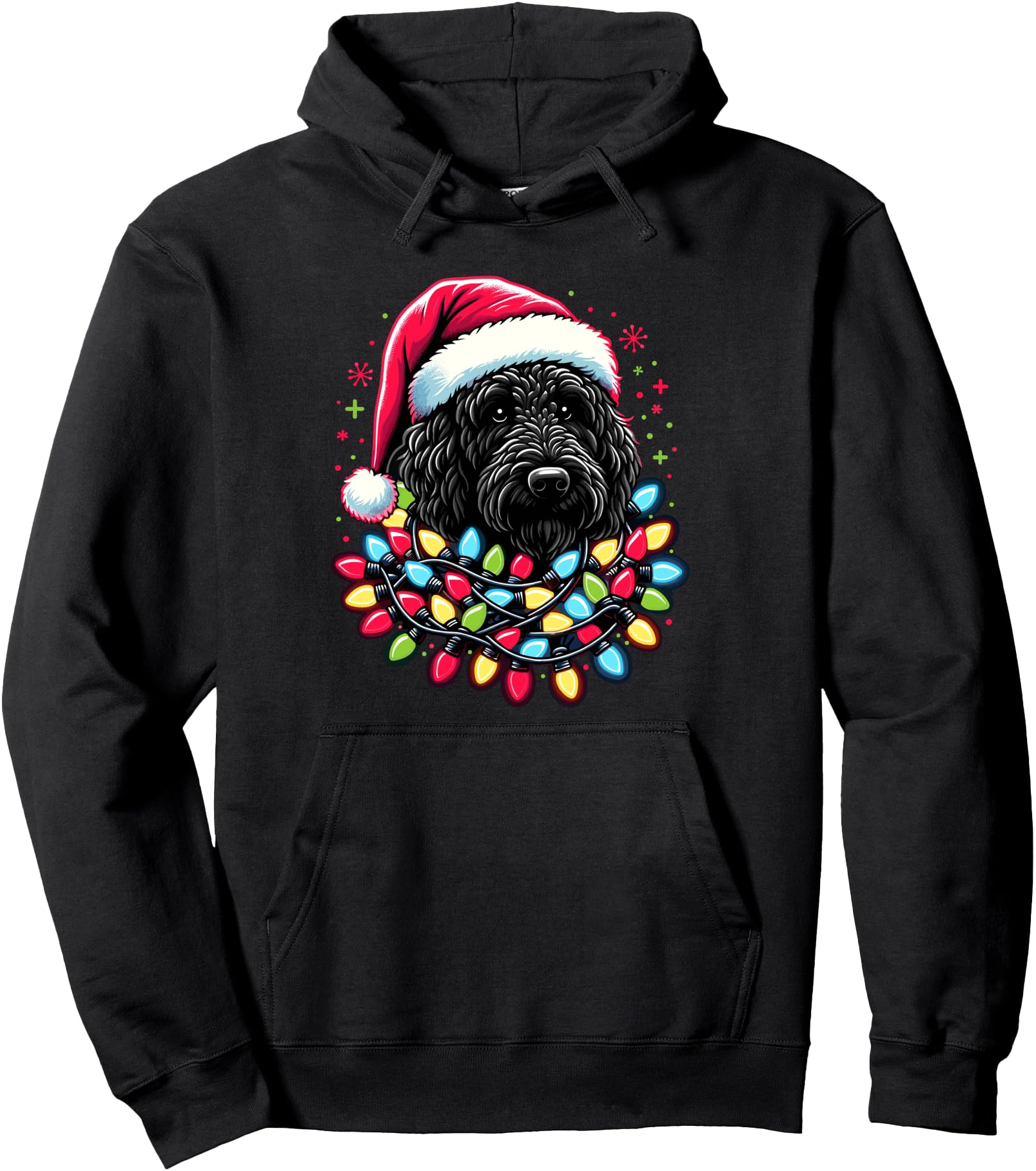 Black Labradoodle Tree Lights Doodle Dog T-Shirt - Graphic Print Unisex - T-Shirt, Sweatshirt, Hoodie