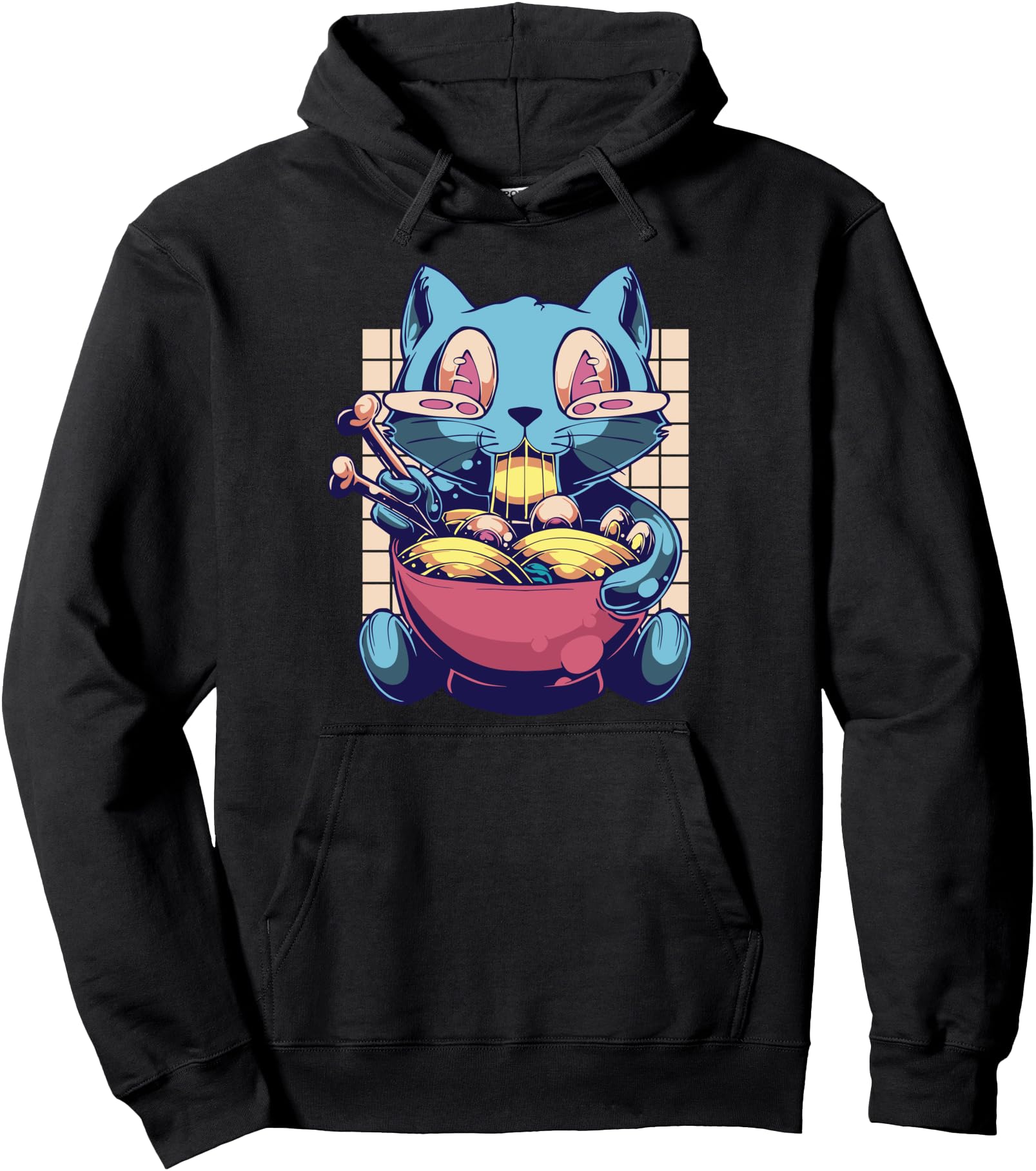 Anime Kuwaii Cat Eat Ramen Vaporwave Sweatshirt - Aesthetic Graphic Unisex - T-Shirt, Sweatshirt, Hoodie