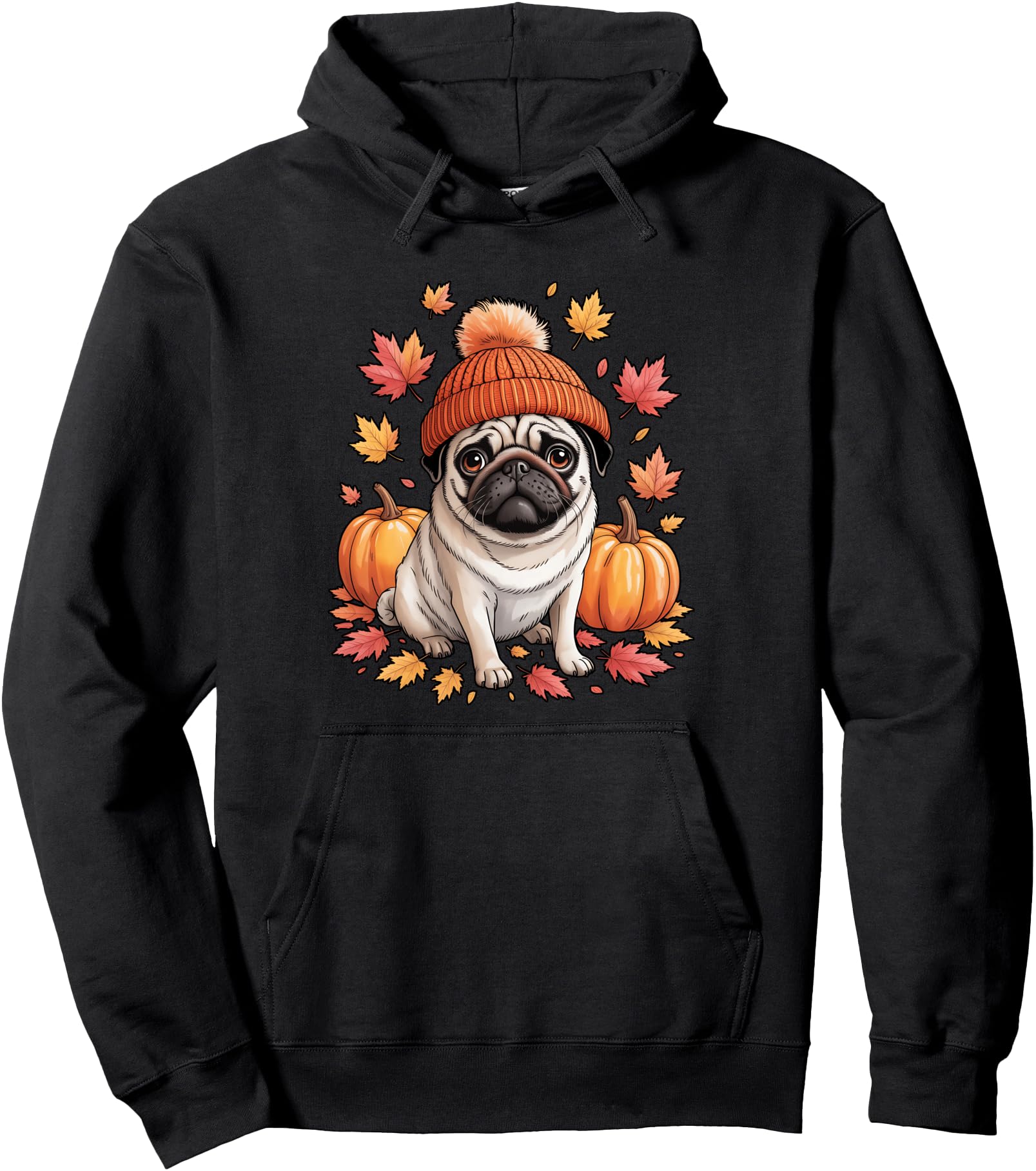 Pug Fall Scarf Autumn Leaves Dog Sweatshirt - Custom Art Print Men Women - T-Shirt, Sweatshirt, Hoodie