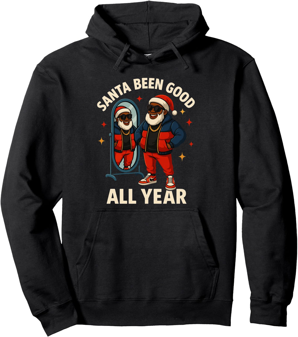 Authentic Afro Santa Black Matching Hoodie - Fun Novelty Design Unisex - T-Shirt, Sweatshirt, Hoodie