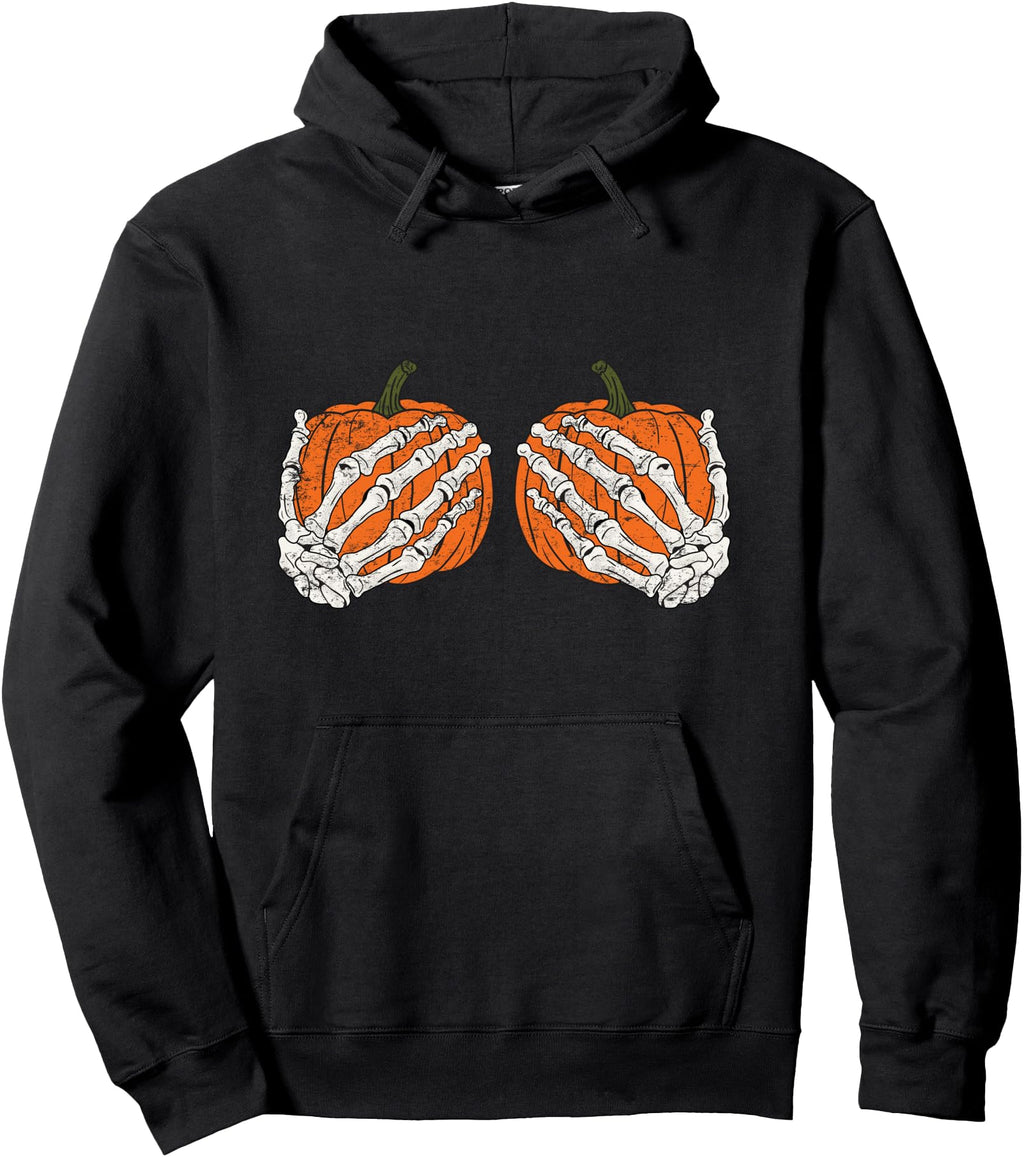 Authentic Pumpkin Boobies Skeleton Hoodie - Minimalist Print for Adults - T-Shirt, Sweatshirt, Hoodie