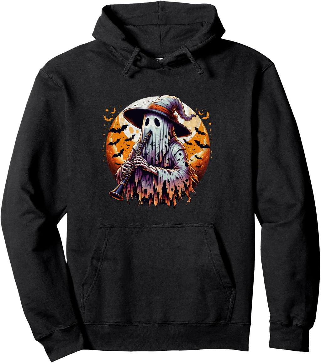 Authentic Ghost Playing Oboe Halloween Hoodie - Trendy Graphic for Adults - T-Shirt, Sweatshirt, Hoodie