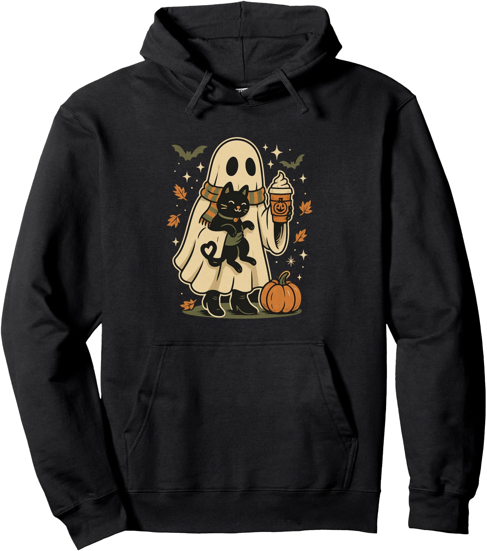 Ghost And Black Cat Pumpkin Coffee Sweatshirt - Unique Graphic for Adults - T-Shirt, Sweatshirt, Hoodie