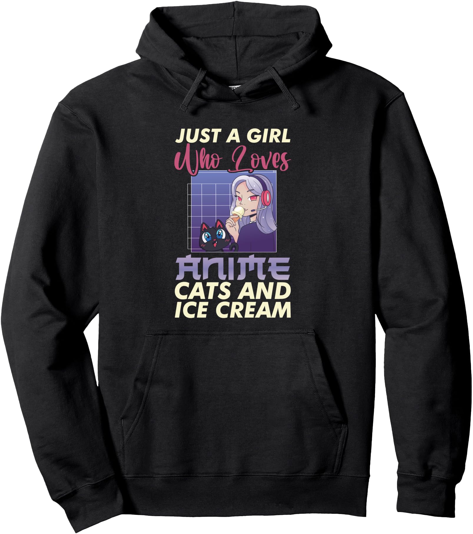 Just Who Love Anime Cats And Ice Cream Hoodie - Unique Graphic Men Women - T-Shirt, Sweatshirt, Hoodie