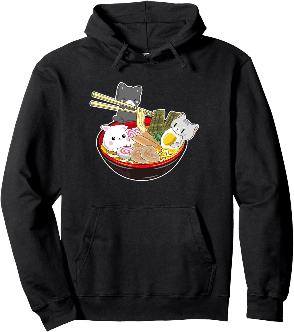 Original Kawaii Japanese Anime Cat Bowl Hoodie - Trendy Graphic Unisex - T-Shirt, Sweatshirt, Hoodie